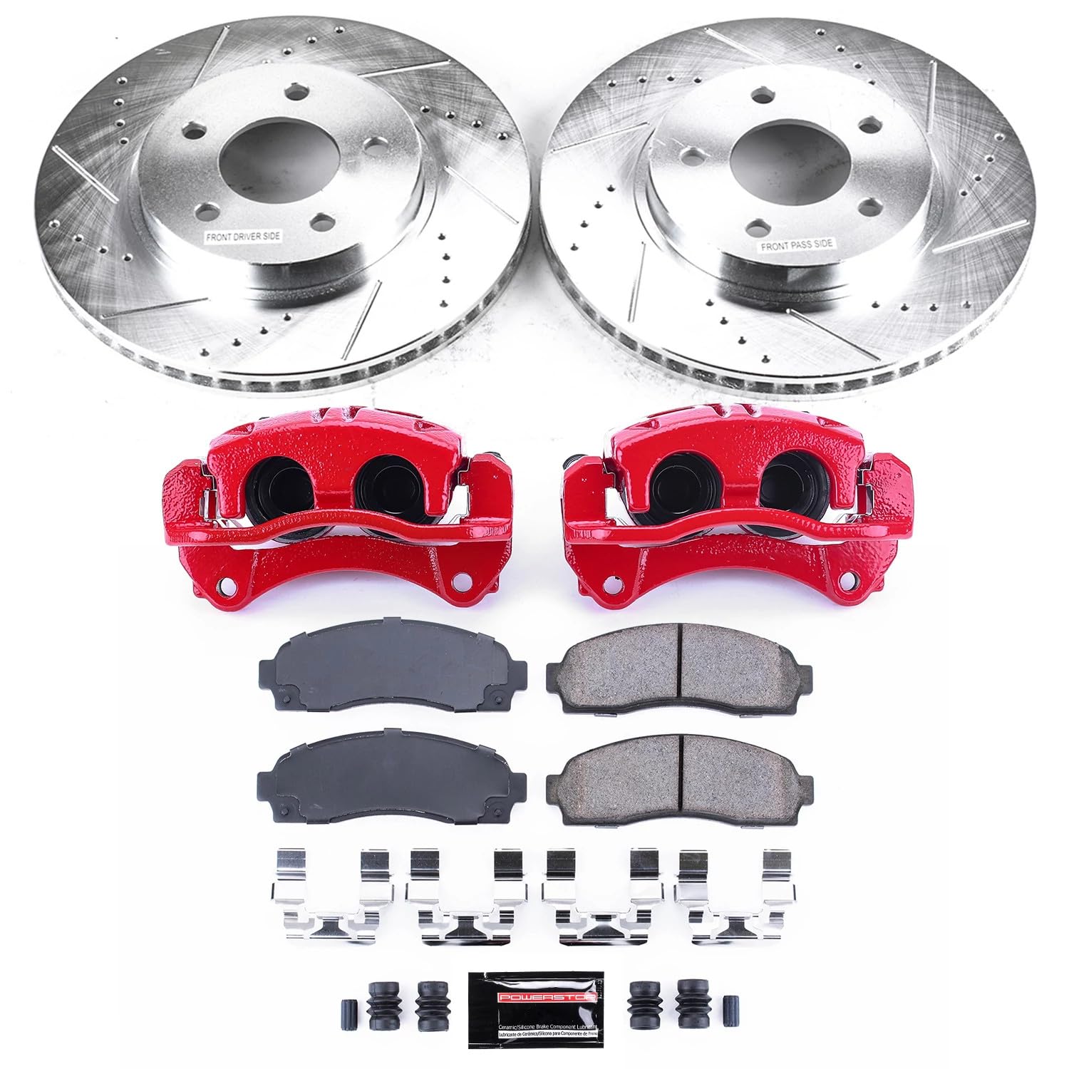 Power Stop Z23 KC1576 Evolution Sport Front Caliper Brake Kit-Drilled/Slotted Rotors, Carbon Ceramic Brake Pads, Calipers For Chevrolet Equinox, Pontiac Torr, Saturn Vue [Model Specific]
