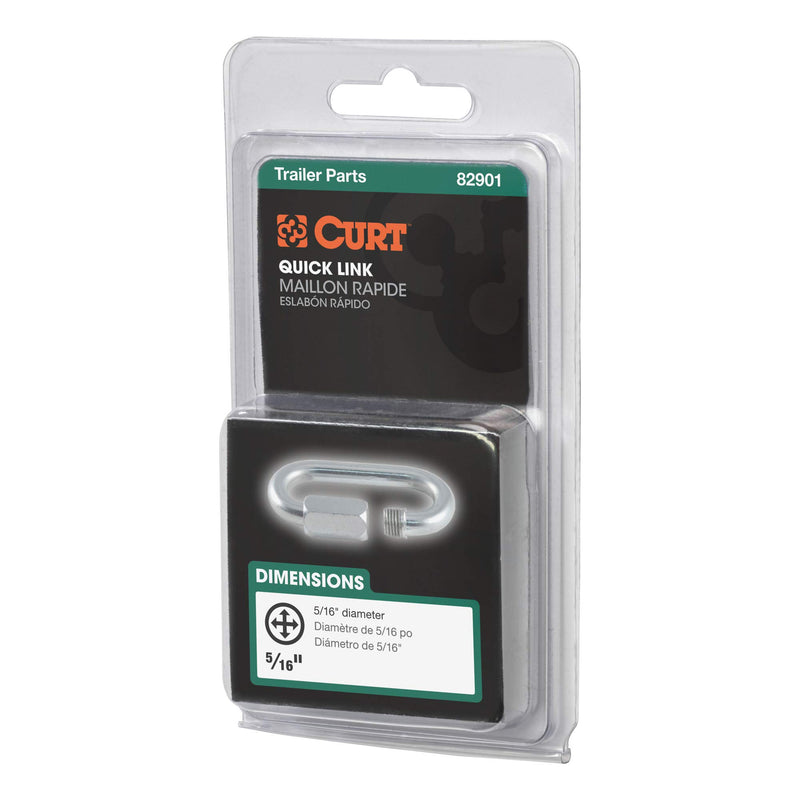 CURT Threaded Quick Link 82901 Trailer Safety Chain Hook Carabiner Clip, 5/16-Inch Diameter, 1760 lbs Break Strength, CLEAR ZINC