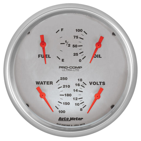 Auto Meter Gauge, Quad, 5", 0Ωe-90Ωf, Elec, Ultra-Lite 4419