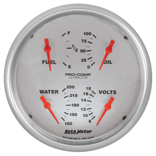 Auto Meter Gauge, Quad, 5", 0Ωe-90Ωf, Elec, Ultra-Lite 4419