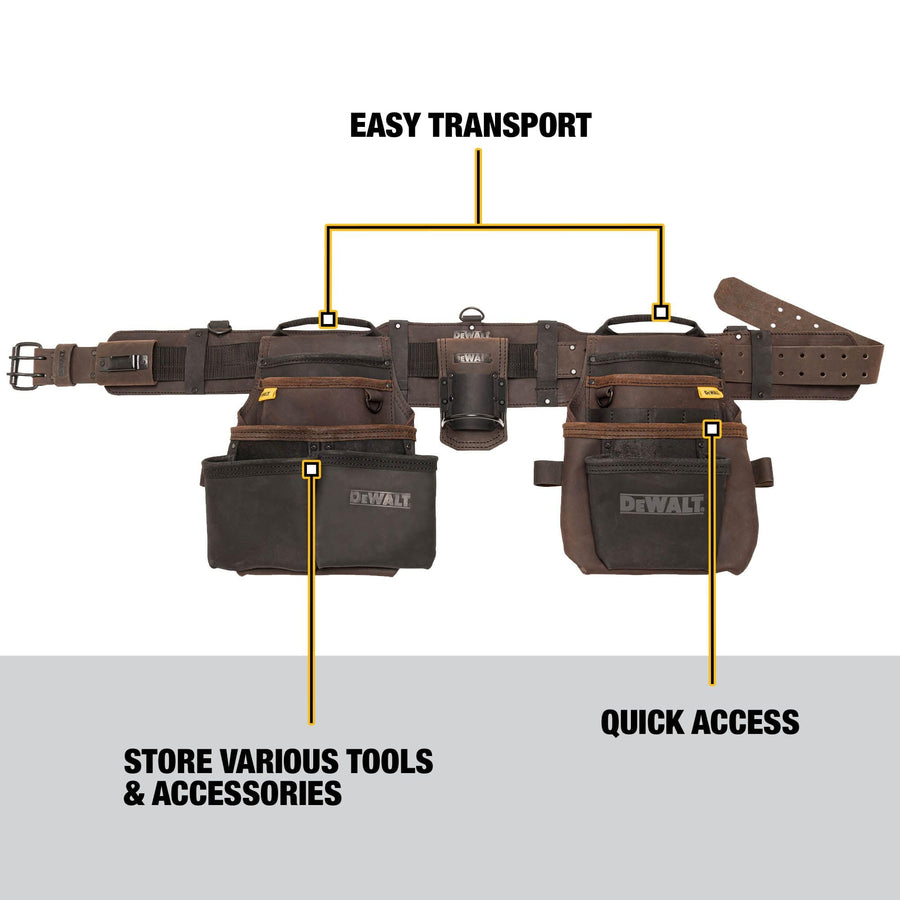 Leather DEWALT Tool Belt Organizer with 18 Pockets, Heavy Duty Construction (DWST550113)