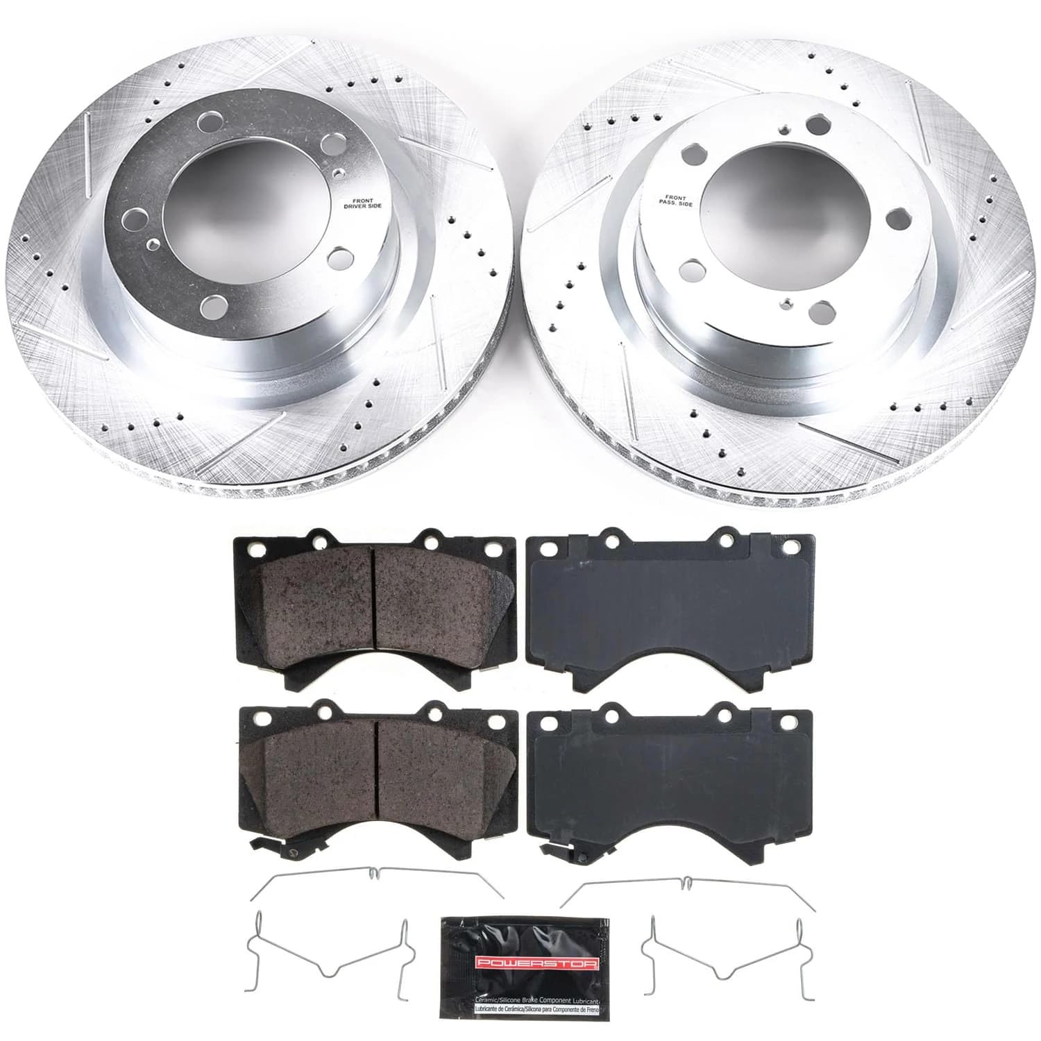 Power Stop K2952 Z23 Carbon Fiber Brake Pads with Drilled and Slotted Brake Rotors Kit For 2007-2021 Toyota Tundra | 2008-2022 Sequoia | 2016-2021 Toyota Land Cruiser | 2016-2021 Lexus LX570