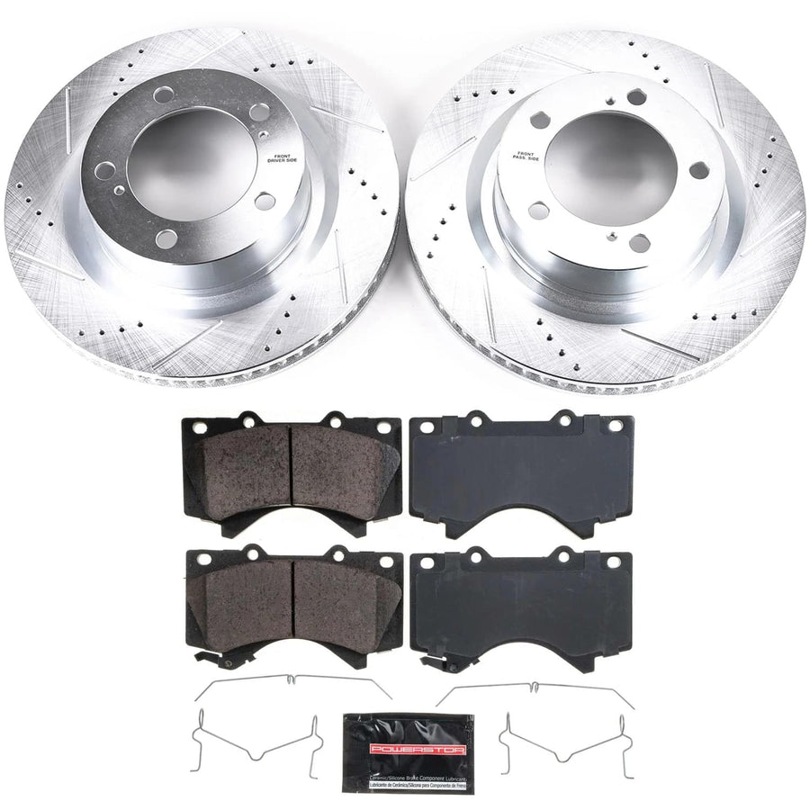 Power Stop K2952 Z23 Carbon Fiber Brake Pads with Drilled and Slotted Brake Rotors Kit For 2007-2021 Toyota Tundra | 2008-2022 Sequoia | 2016-2021 Toyota Land Cruiser | 2016-2021 Lexus LX570