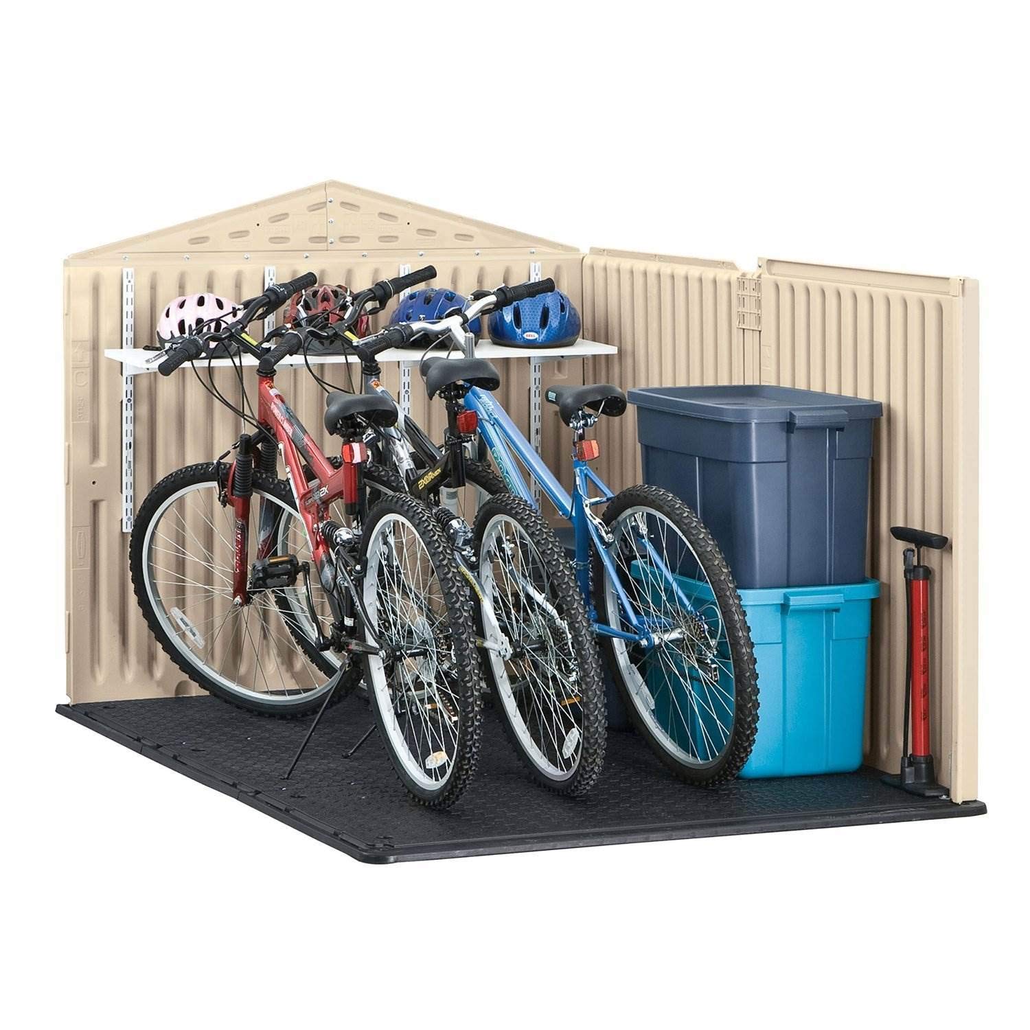 Slide-Lid Rubbermaid Resin Outdoor Storage Shed (5 x 6.5 Ft), Weather Resistant, Beige/Brown, Organization for Home/Backyard/Garden Tools/Lawn Mower/Bike Storage/Pool Supplies