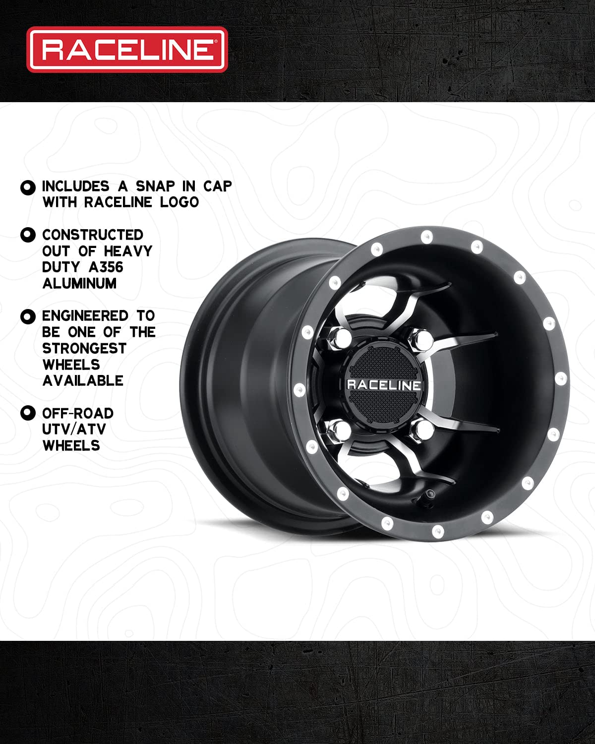 Raceline A77 MAMBA Wheels UTV/ATV Black Machined Finish 9x8" 4x110", -34.5 mm offset/(3.14"B/S)