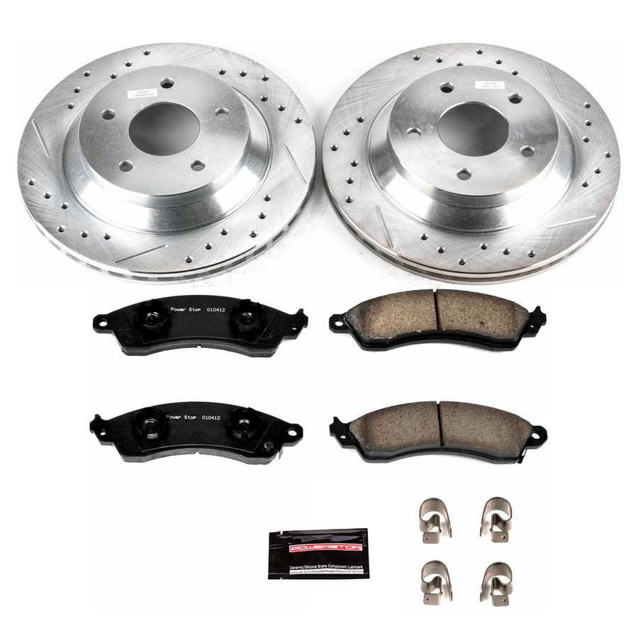 Power Stop K1517 Z23 Carbon Fiber Brake Pads with Drilled & Slotted Brake Rotors Kit For Chevrolet Corvette 1988-1995 [Model Specific]