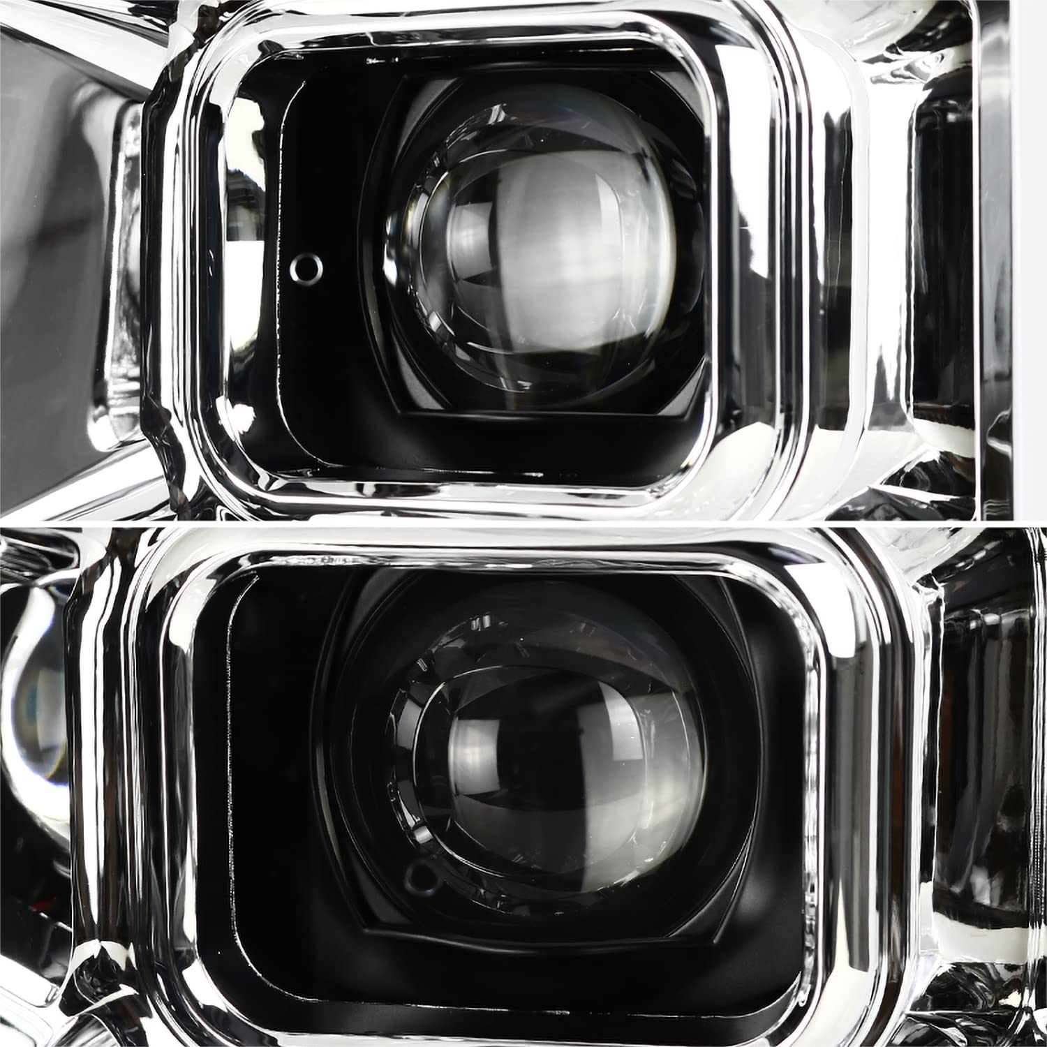 Chrome Projector Headlights w/LED Bar SPEC-D TUNING Compatible with 2008-2010 Ford F-250, F-350, F-450, F-550 Super Duty, Left + Right Pair Headlamps Assembly