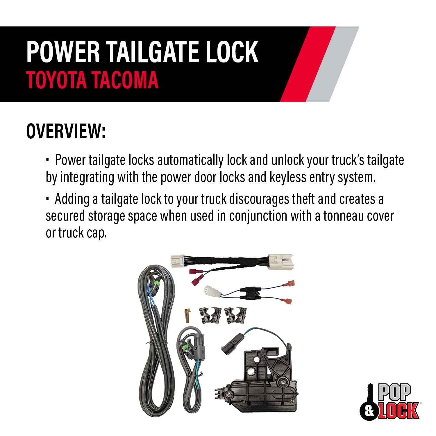 Power Tailgate Lock Pop & Lock – with Plug and Play T-Harness – Toyota Tacoma Fits Models 2016 to 2022 (PL8547TAC)