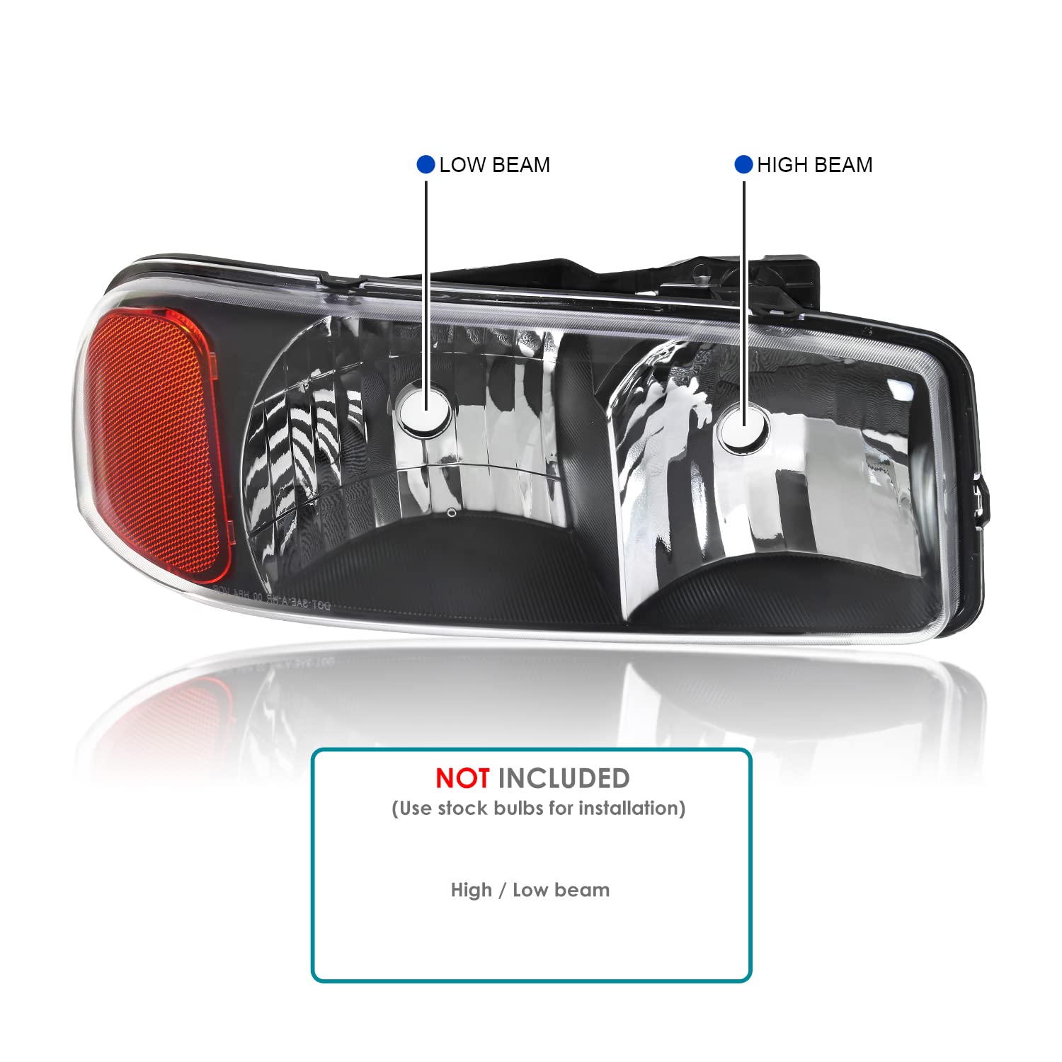 Black Headlights SPEC-D TUNING Compatible with 1999-2007 GMC Sierra, Left + Right Pair Headlamp Assembly