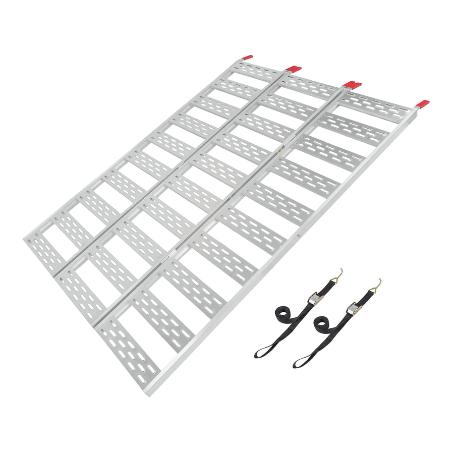 Tri-Fold CargoSmart Aluminum Ramp with Treads, 1 Pack — 1,500lb Capacity/500lb per Section, 50” W x 76” L — Safely and Easily Load or Unload Push Mowers, Garden Tillers, ATVs and More