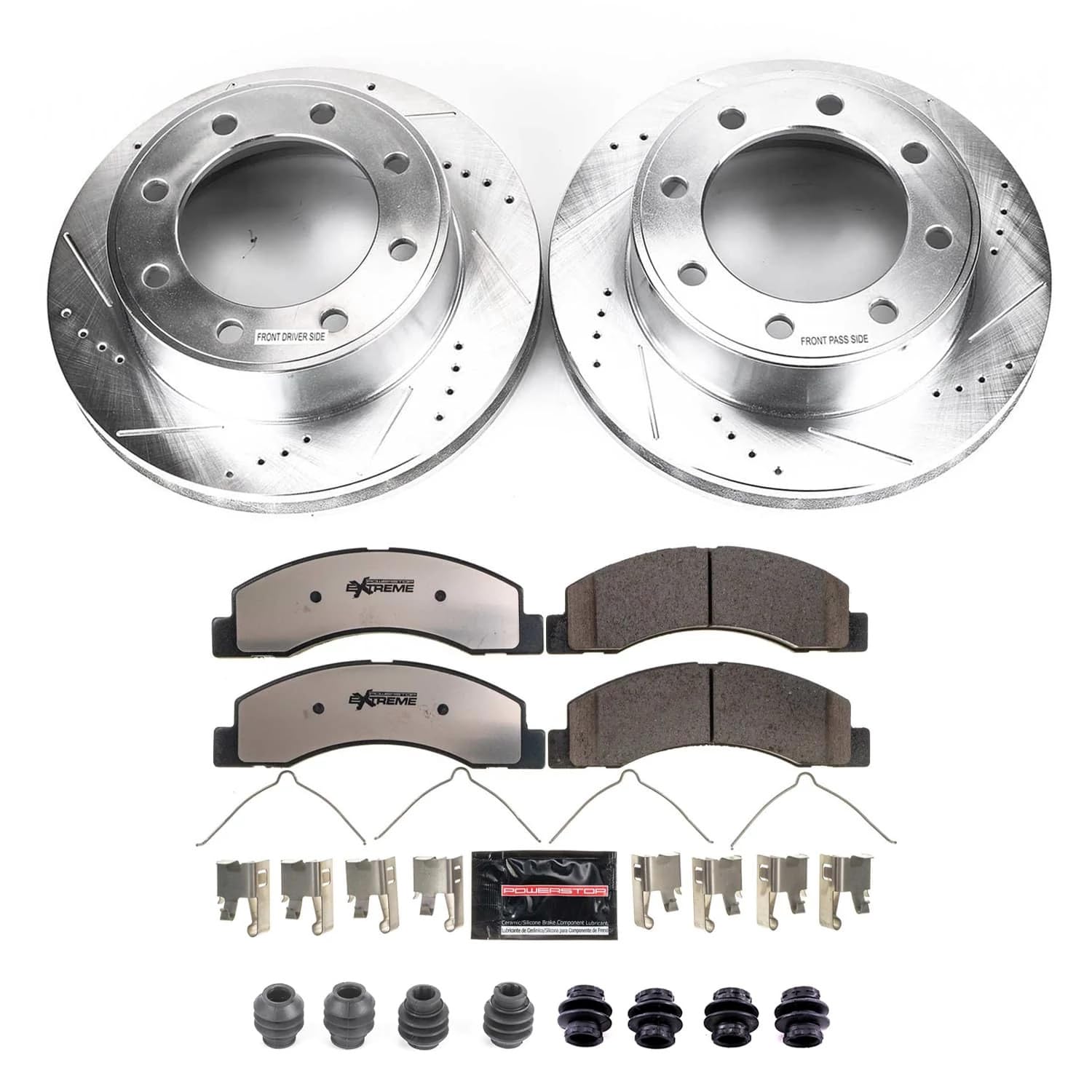 Brake Kit Power Stop For 2000 2001 2002 2003-2005 Ford Excursion 4WD | 1999-2004 Ford F250 F350 4WD Front Z36 Truck & Tow Carbon Fiber Ceramic Brake Pads and Drilled/Slotted Brake Rotors K1905-36