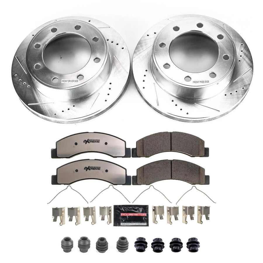 Brake Kit Power Stop For 2000 2001 2002 2003-2005 Ford Excursion 4WD | 1999-2004 Ford F250 F350 4WD Front Z36 Truck & Tow Carbon Fiber Ceramic Brake Pads and Drilled/Slotted Brake Rotors K1905-36