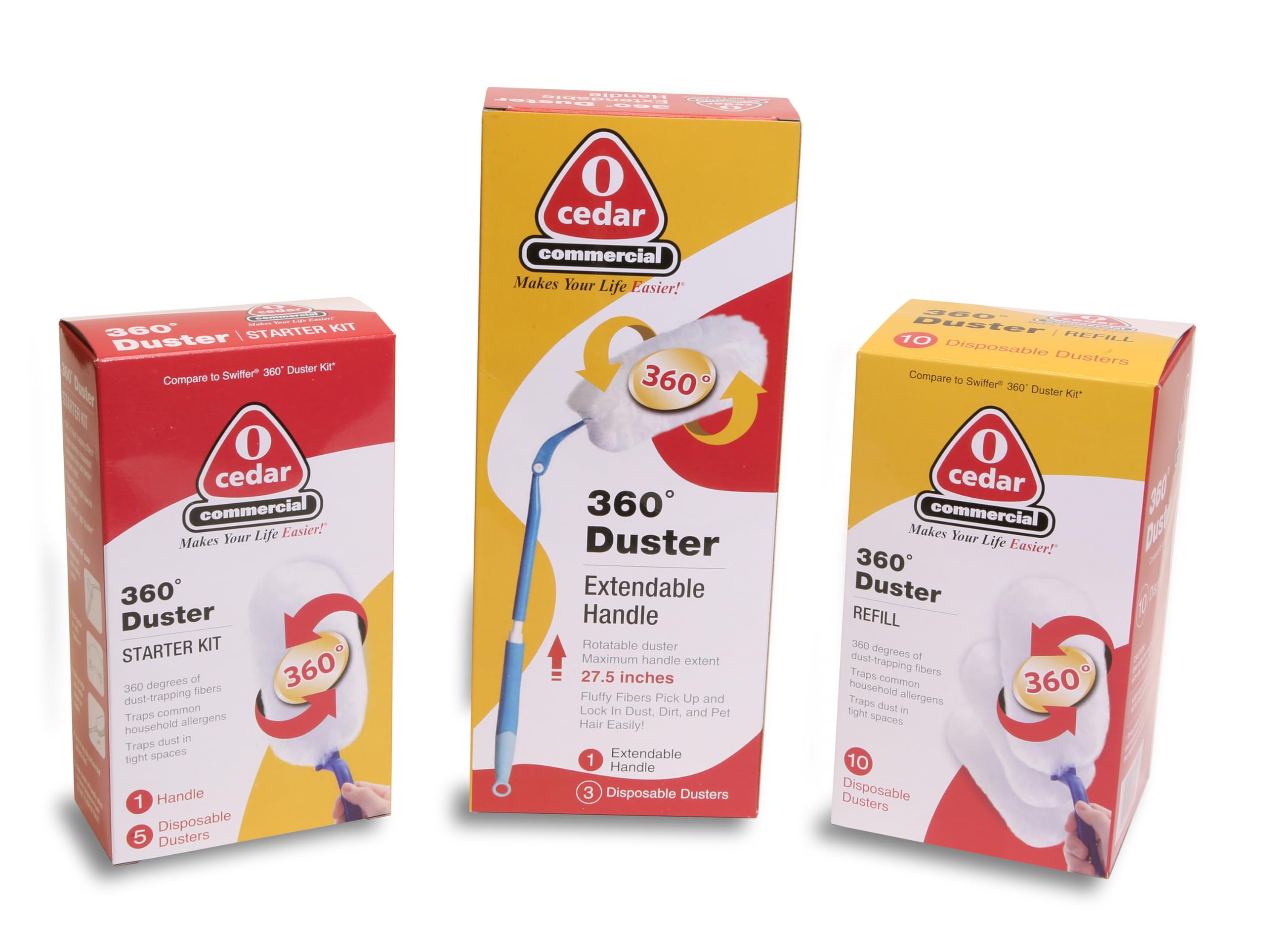 Nexstep Commercial Products 360° Extendable Duster Kits, 1 case Includes 12 Kits containing 1 extendable Handle and 3 Disposable dusters, White