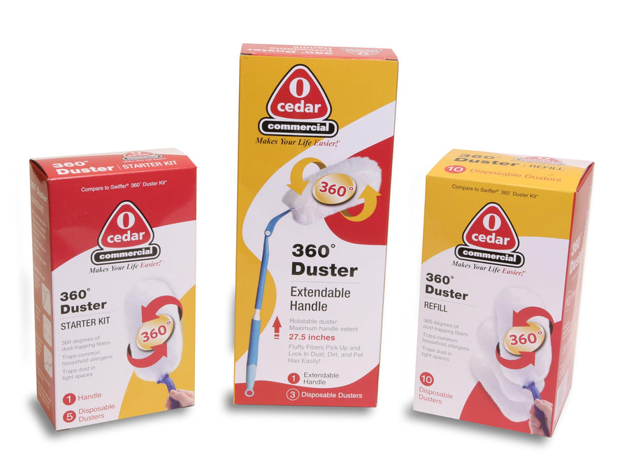 Nexstep Commercial Products 360° Extendable Duster Kits, 1 case Includes 12 Kits containing 1 extendable Handle and 3 Disposable dusters, White