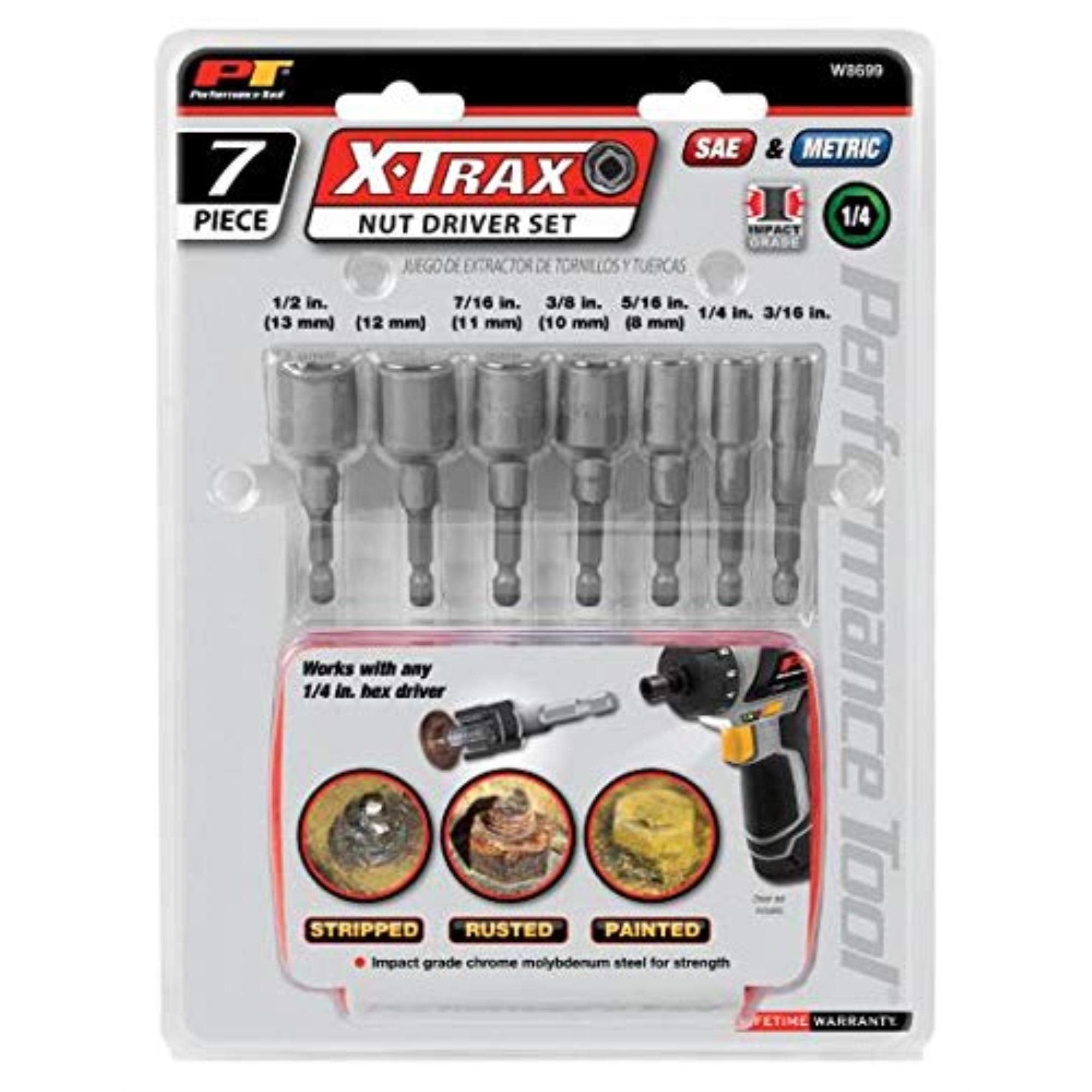 7pc Performance Tool W8699 X-TRAX Nut-Driver Set