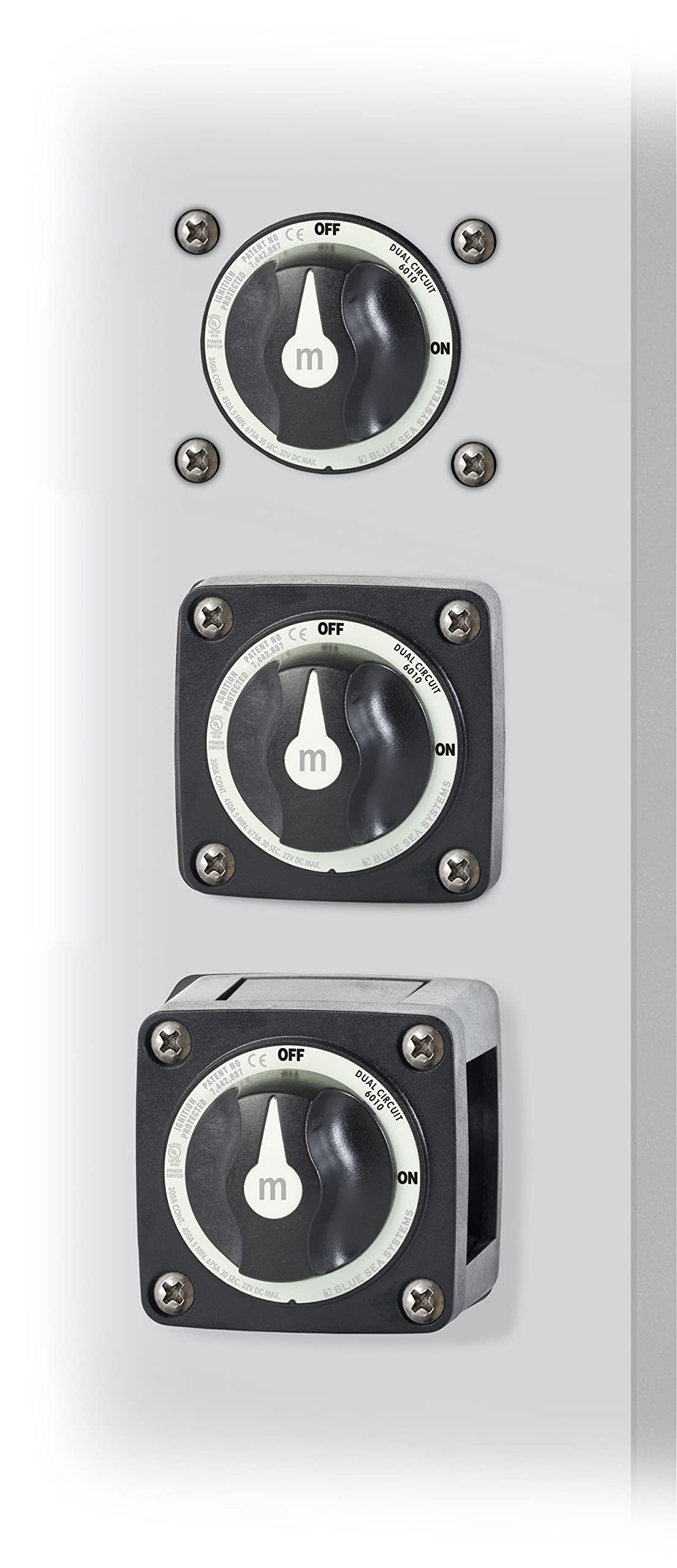 Blue Sea Systems m-Series Mini Battery Switch, 300A, 32V DC Dual Circuit, Black