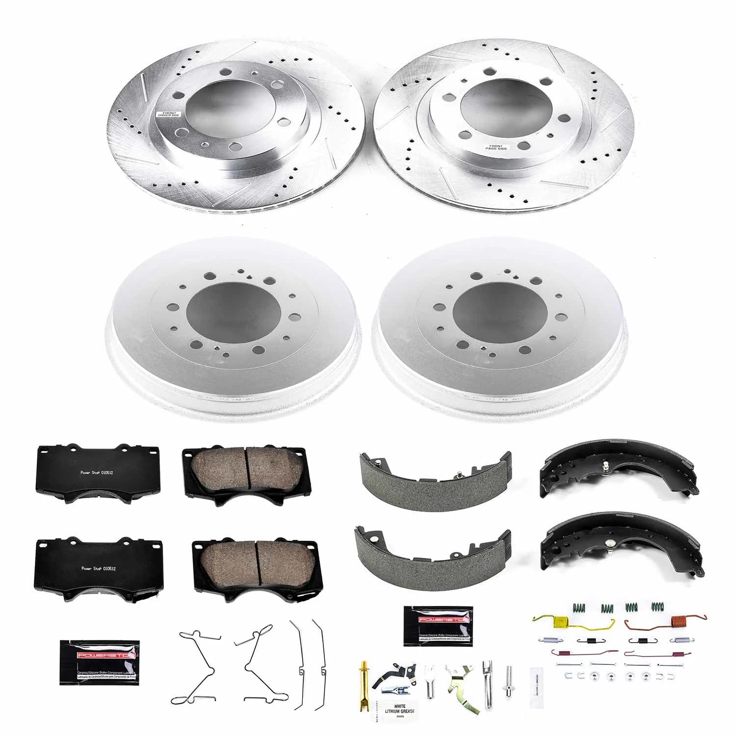 PowerStop Brake Kit Front and Rear For 2005-2023 Toyota Tacoma - Drilled and Slotted Disc Rotors with Drums & Ceramic Brake Pads Replacement, K15231DK