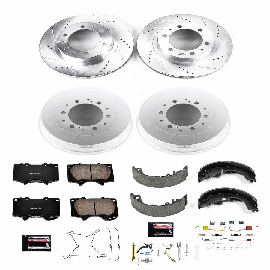 PowerStop Brake Kit Front and Rear For 2005-2023 Toyota Tacoma - Drilled and Slotted Disc Rotors with Drums & Ceramic Brake Pads Replacement, K15231DK