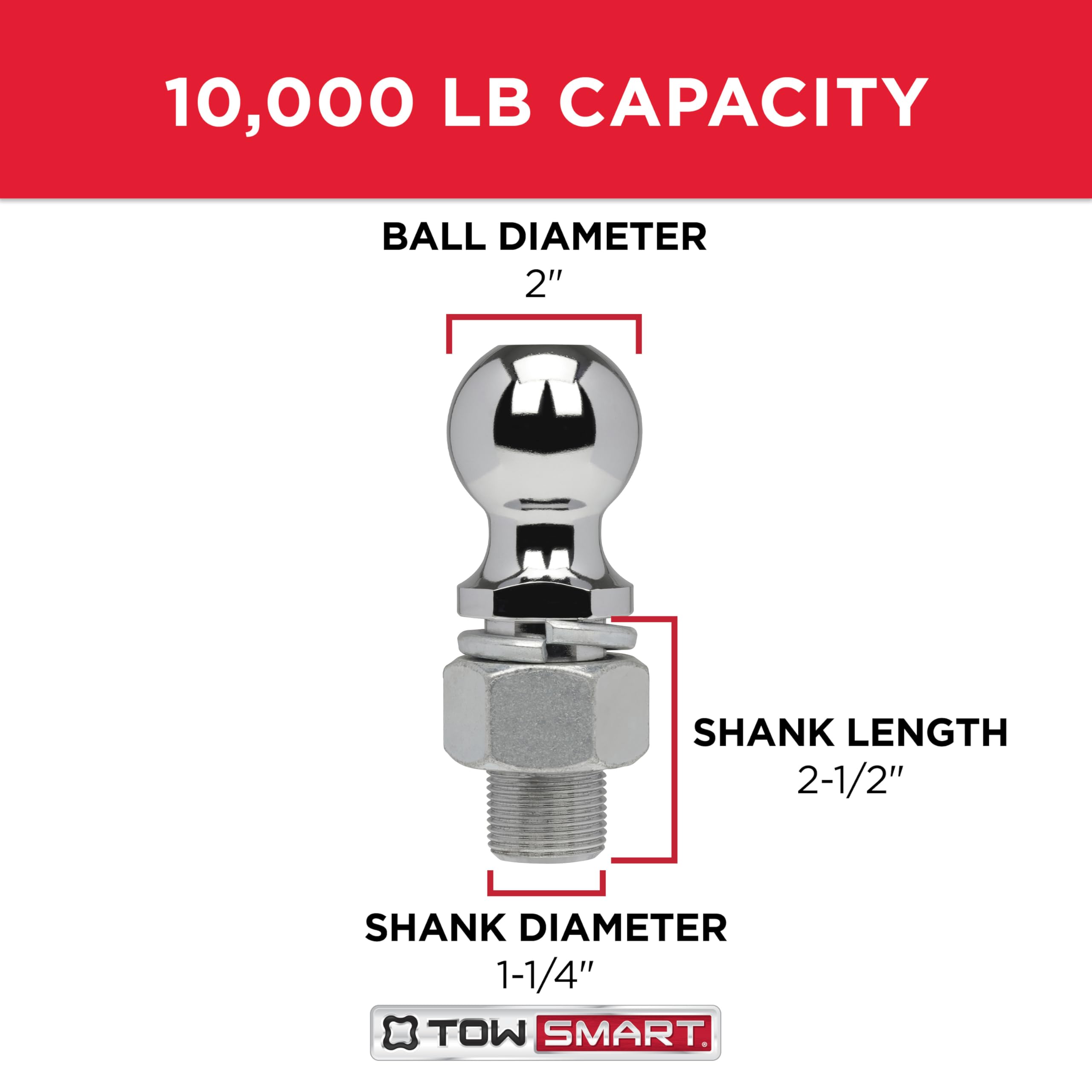 Chrome Class IV Trailer Hitch Ball, 10,000 lb., 2 in. Ball Diameter, 1-1/4 in. x 2-1/2 in. Shank