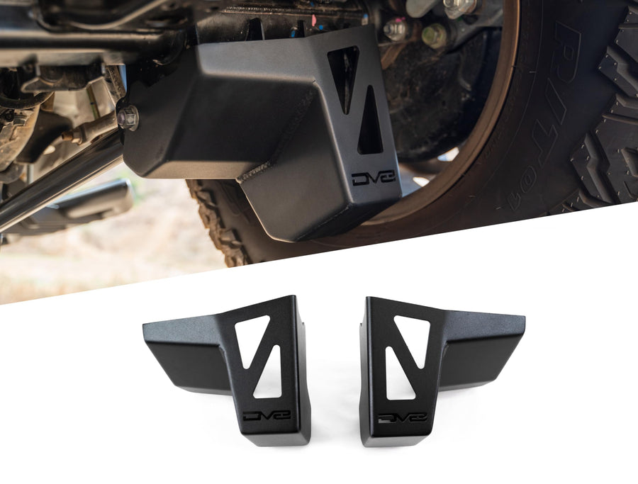 Rear Shock & Link Skid Plates DV8 for 2024 Toyota Tacoma | Protects Lower Shock Mount & Link | Built-in Drain Holes | Single Piece Design | Fully Bolt-On Installation | Black Powder Coat | 4mm Steel