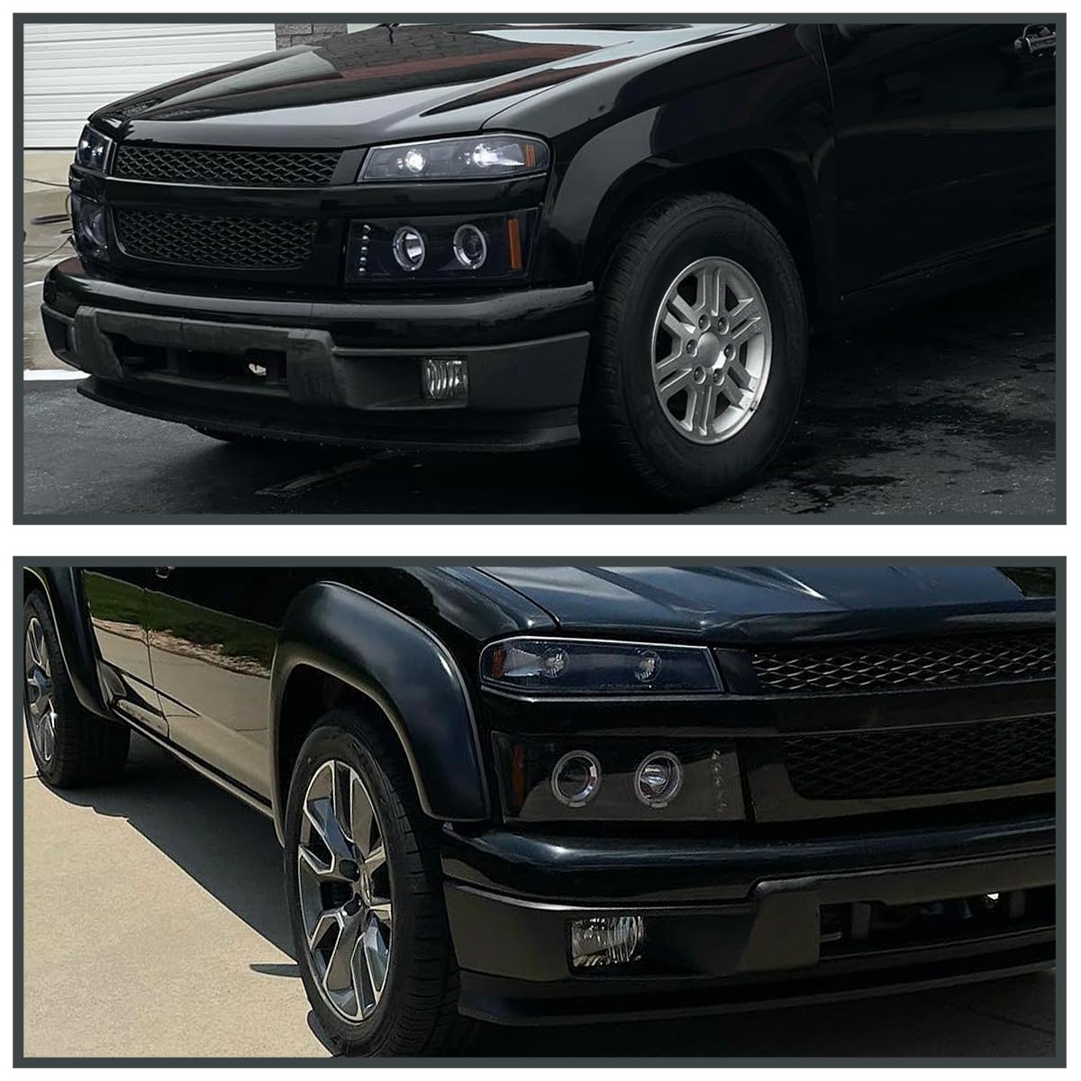 Glossy Black Smoke LED Halo Projector Headlights + Bumper Lights SPEC-D TUNING Compatible with 2004-2012 Chevy Colorado, 2004-2012 GMC Canyon, Left + Right Pair Headlamps Assembly