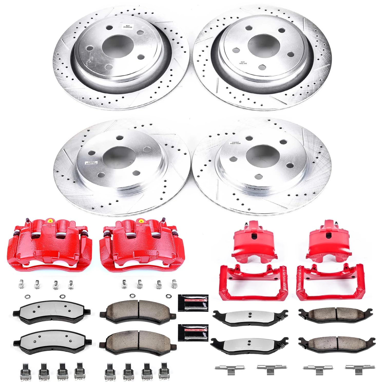 Power Stop Z36 KC2164A-36 Front & Rear Truck and Tow Carbon Fiber Ceramic Brake Pads with Drilled and Slotted Rotors Brake Kit with Calipers For Dodge Ram 1500 Durango Aspen