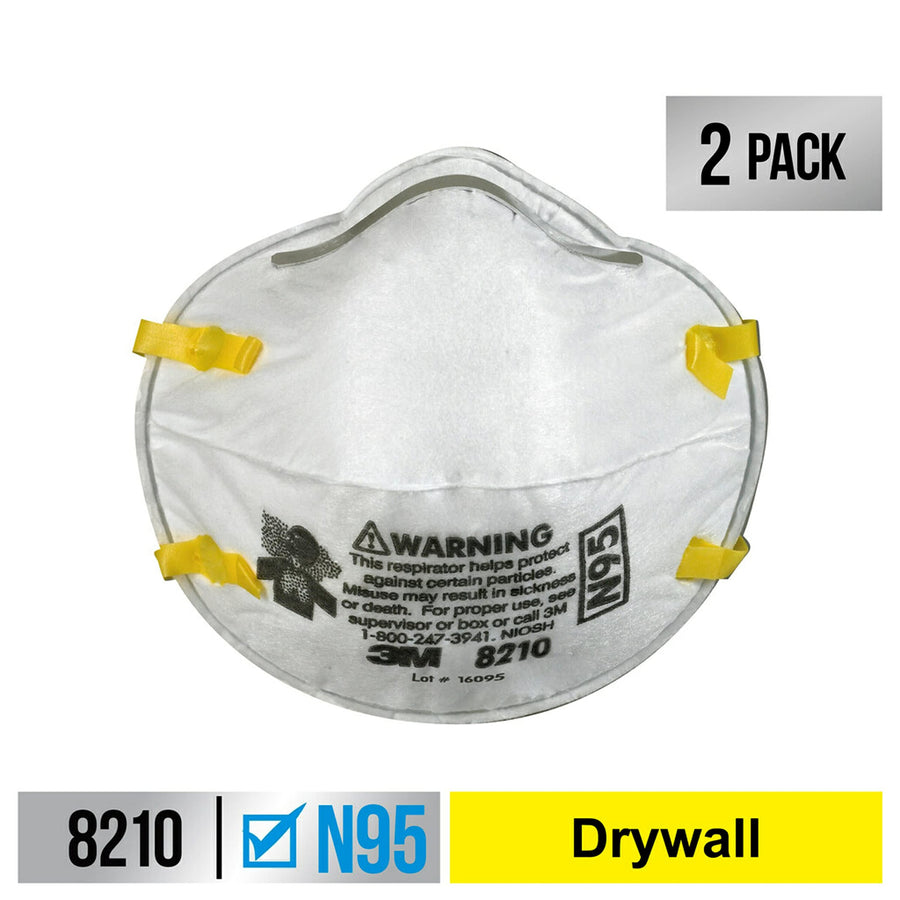 3M Performance Respirator N95 8210, 2 Pack, Drywall Sanding, NIOSH-APPROVED, Advanced Filter Media For Easy Breathing, Cushioning Nose Foam, Adjustable Noseclip, Stretchable Straps (8210D2-DC)