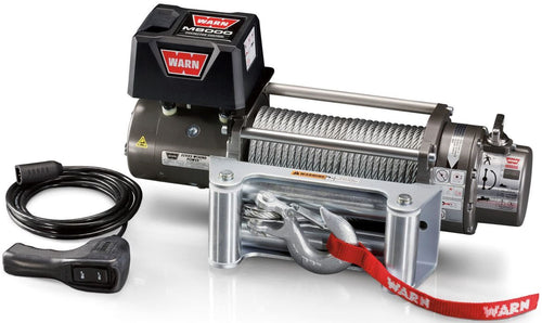 26502 WARN M8000 Series Electric 12V Winch with Steel Cable Wire Rope: 5/16" Diameter x 100' Length, 4 Ton (8,000 lb) Pulling Capacity