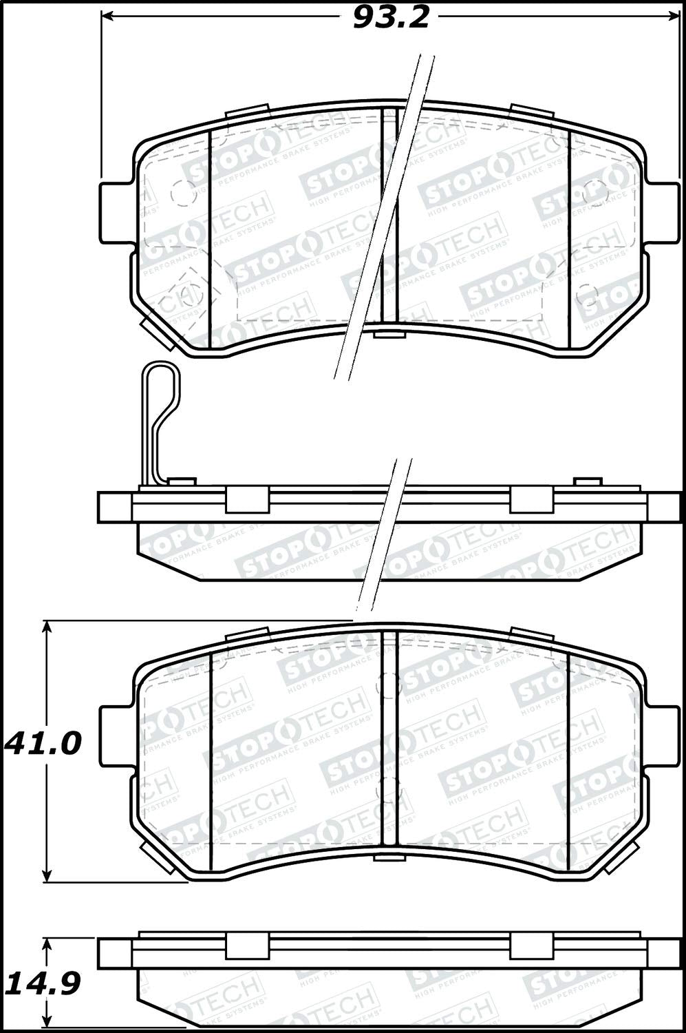 Rear StopTech 308.11570 Brake Pads with Shims and Hardware