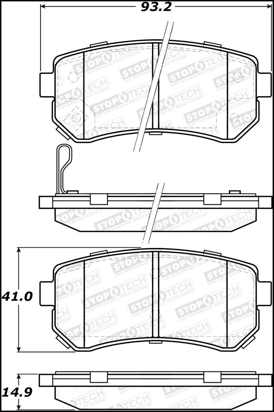 Rear StopTech 308.11570 Brake Pads with Shims and Hardware