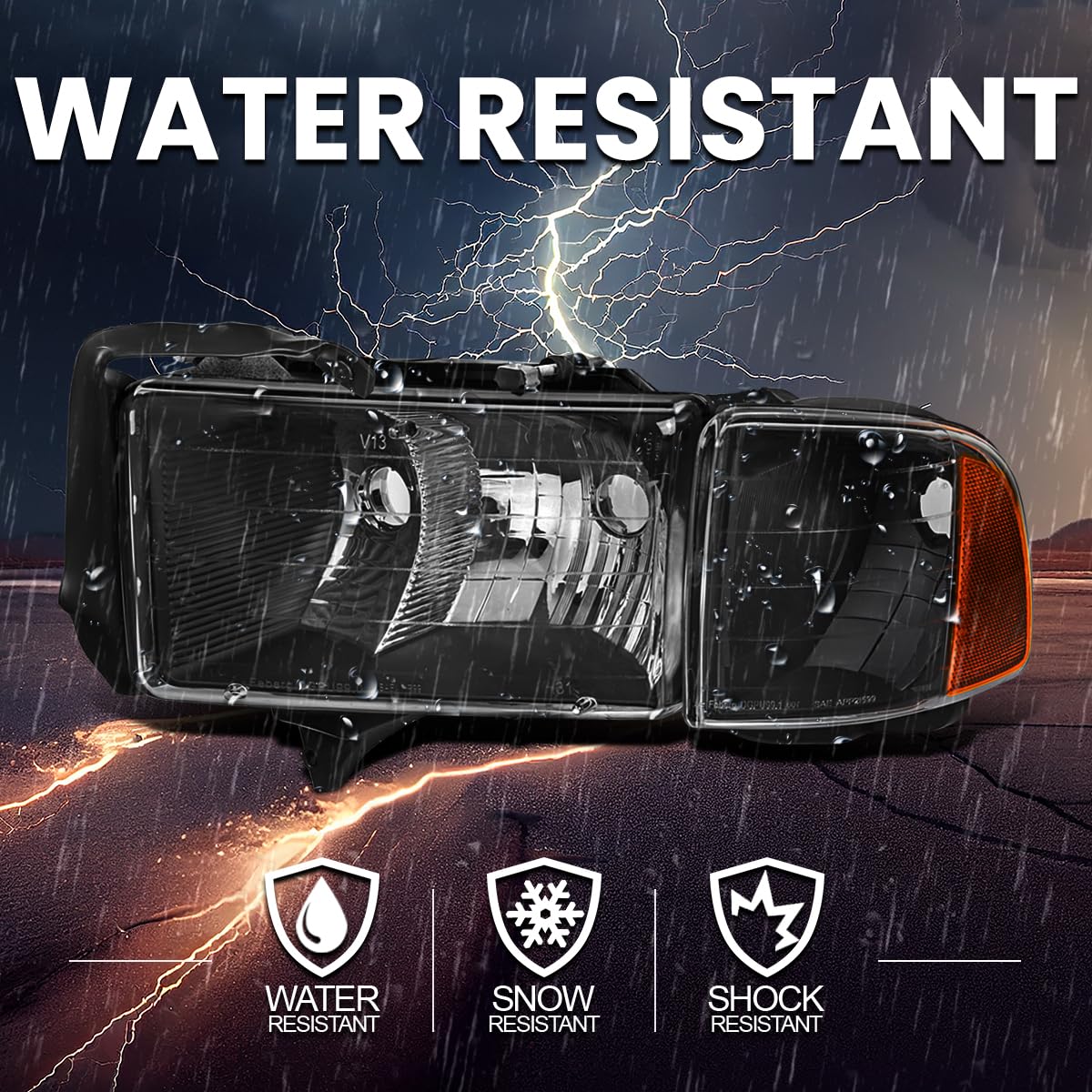 Black Headlights SPEC-D TUNING Compatible with 1999-2001 Dodge Ram 1500/2500 / 3500 Sport