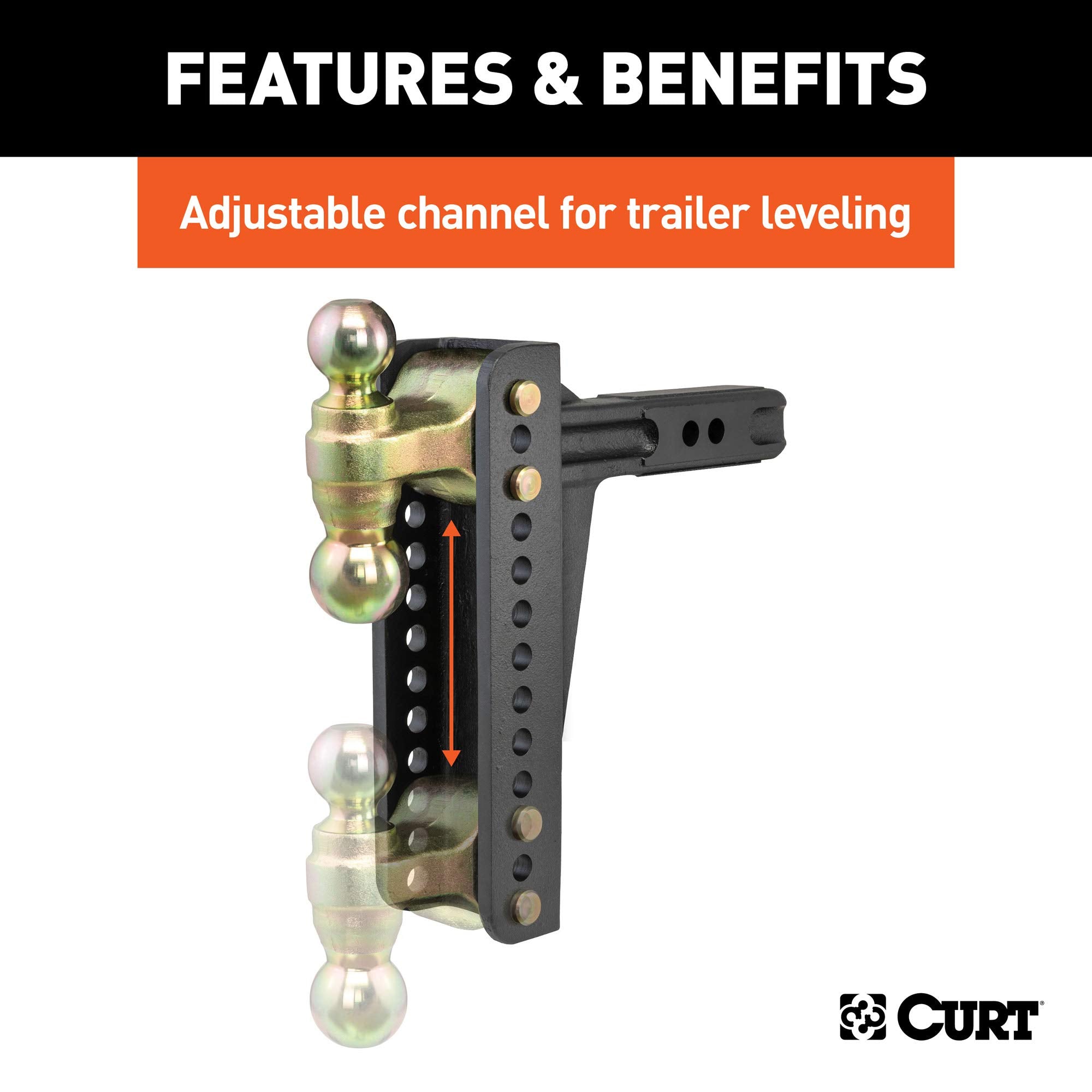 CURT Adjustable Trailer Hitch Ball Mount 45926, 2-Inch Receiver, 10-1/8-Inch Drop, 2 and 2-5/16-Inch Balls, 14,000 lbs