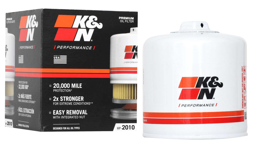 K&N Oil Filter Premium: 20,000 Mile Engine Protection with Wrench Off Nut: Compatible with Select 1991-2023 CHEVROLET/DODGE/FORD/LINCOLN (See Product Description for Select Models), HP-2010