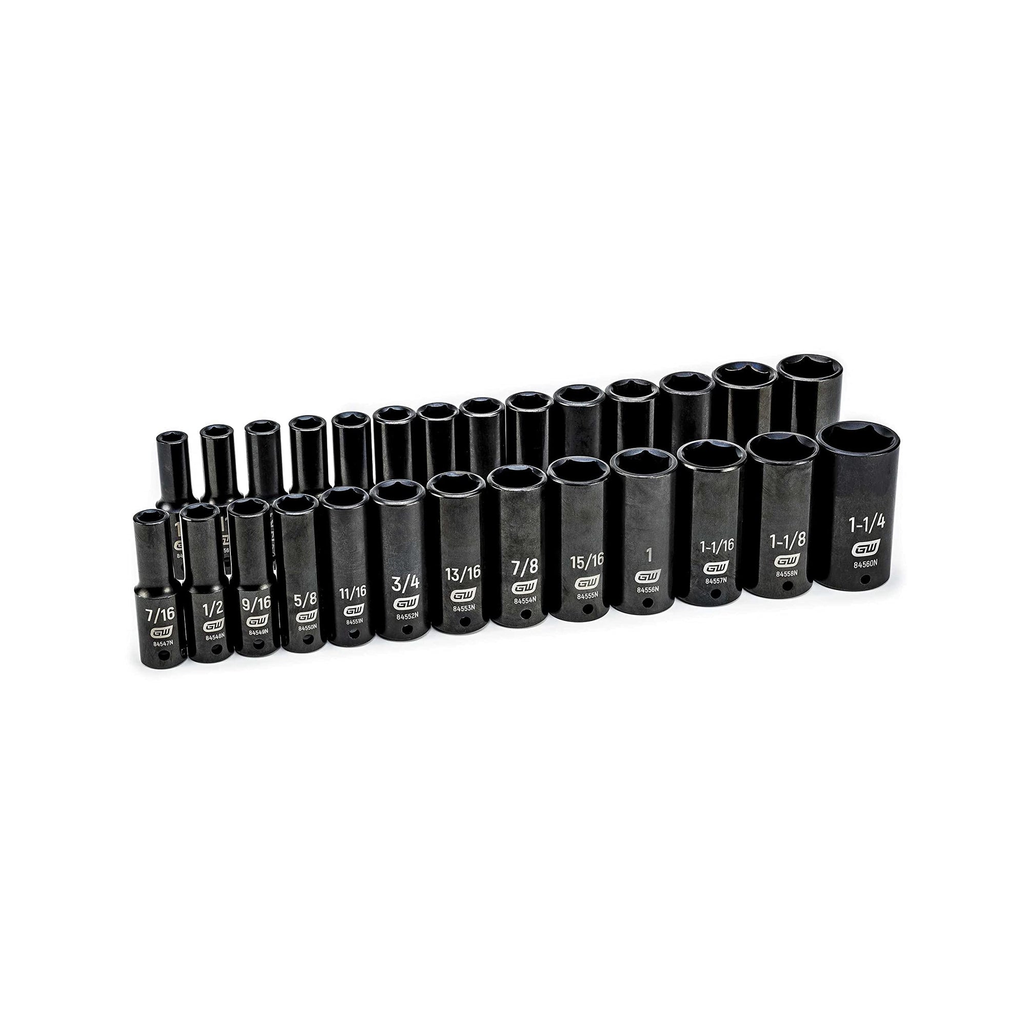 27 Pc. GEARWRENCH 1/2" Drive 6 Pt. Impact Socket Set, Deep, SAE/Metric - 84949N