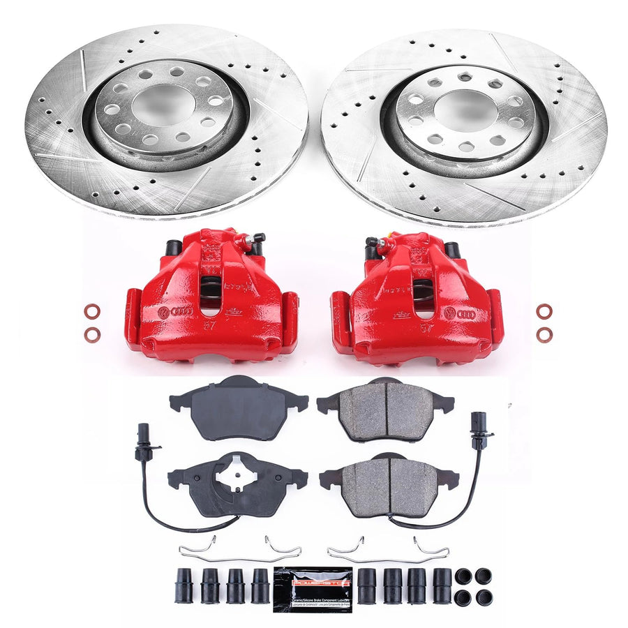 Power Stop Z23 Evolution Front Brake Caliper Kit KC636- Brake Rotors, Carbon-Fiber Ceramic Brake Pads, Brake Calipers For Audi A6 1998-1999 [Model Specific]