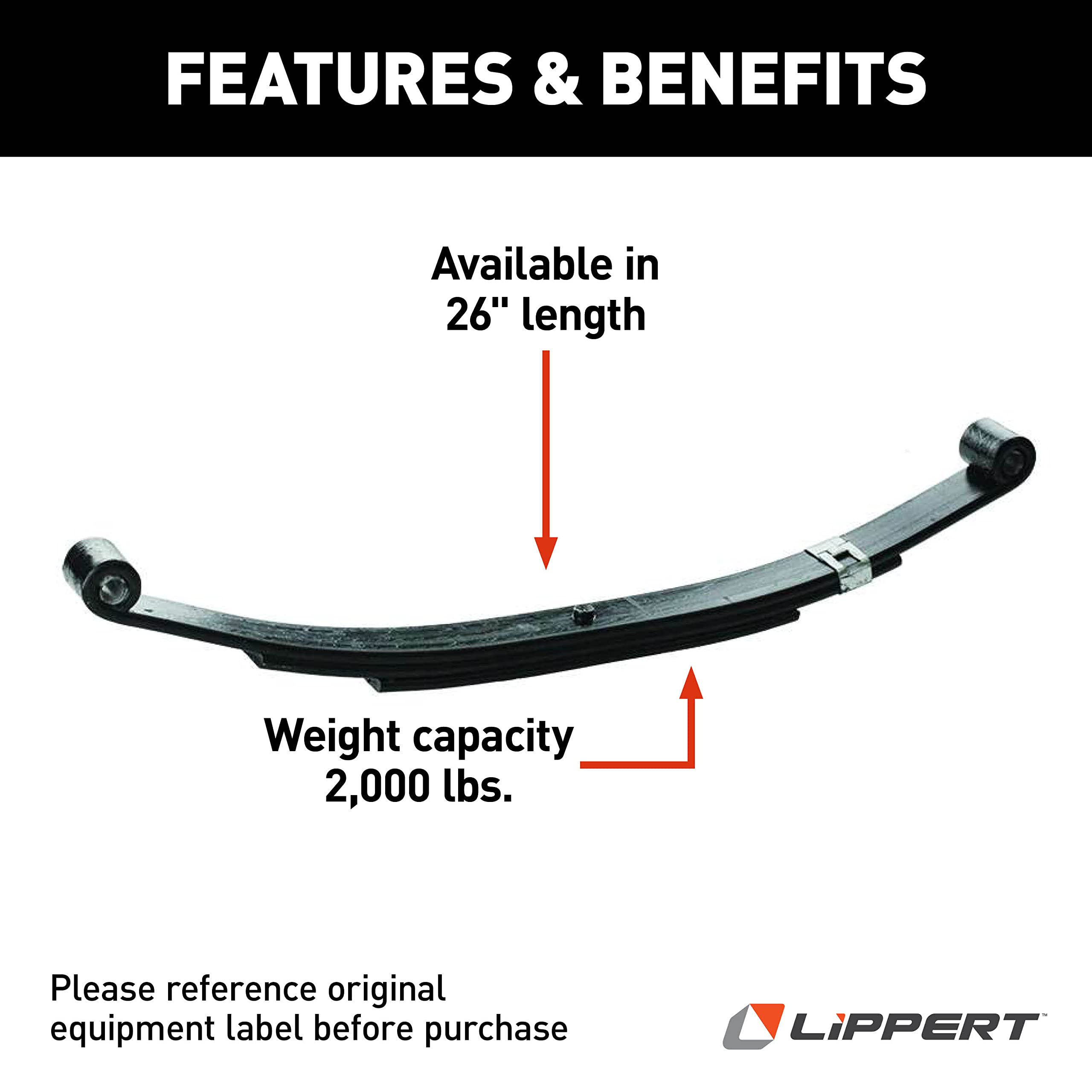 26" Lippert Replacement Double-Eye Leaf Spring for RV Trailer Suspension Systems with 2,000-lb. Weight Capacity - 125797
