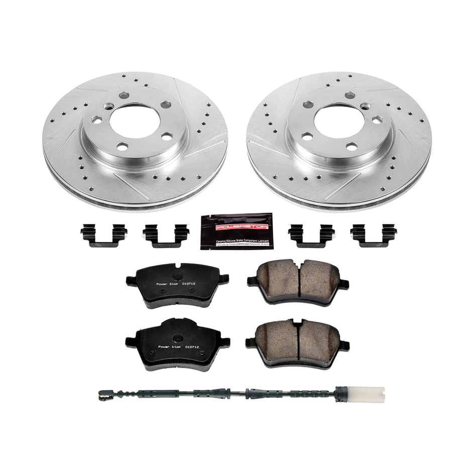 Power Stop K6662 Z23 Carbon Fiber Brake Pads Front with Drilled & Slotted Brake Rotors Kit For Mini Cooper Countryman 2011-2016, Mini Cooper Paceman 2013-2016 [Model Specific]