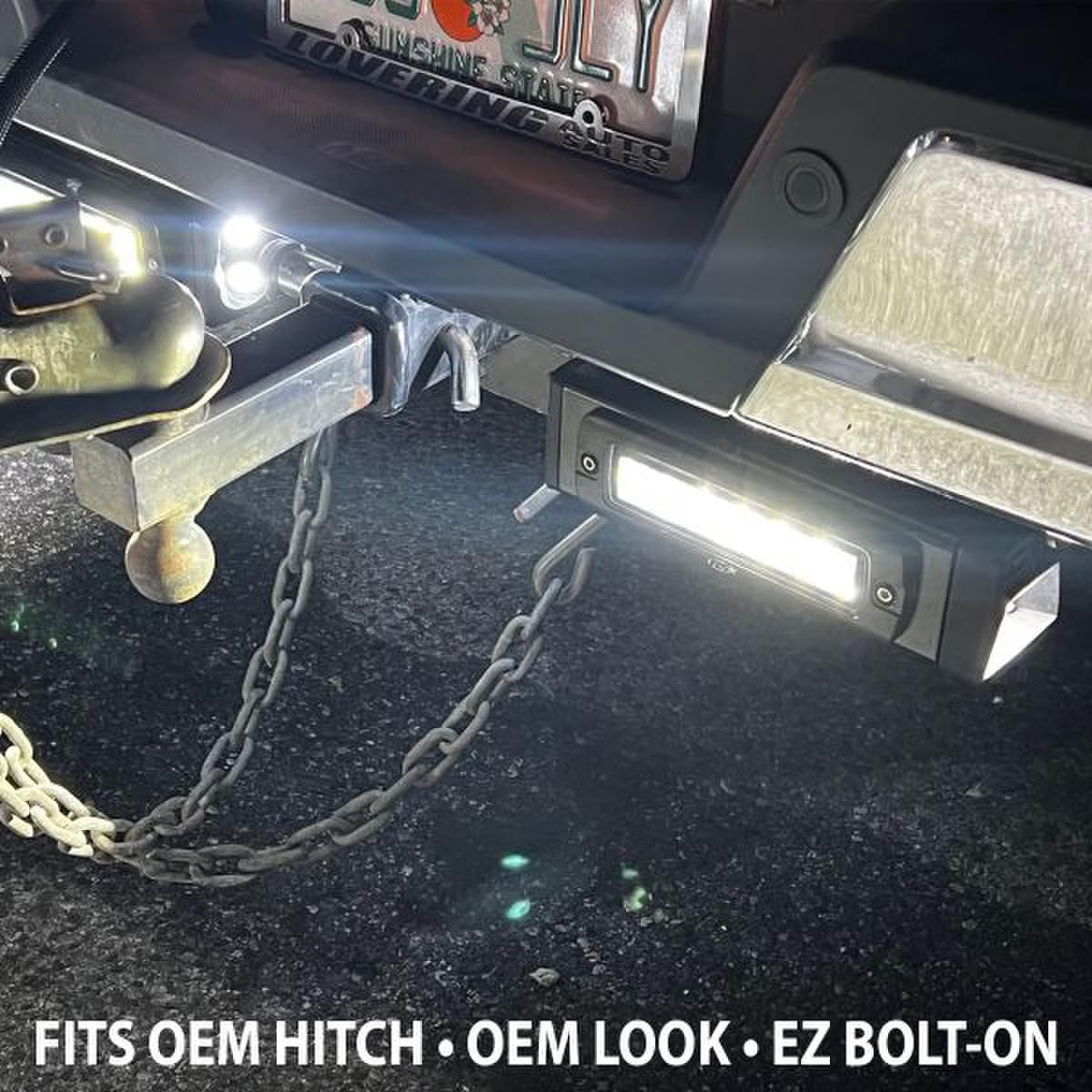 2020-2024 Chevy GMC 1500 Reverse Hitch Bar 7in LED Flood Lighting Heavy Duty Bolt-On Blacked Out Kit with Heated Lens and Dual End Light Cap