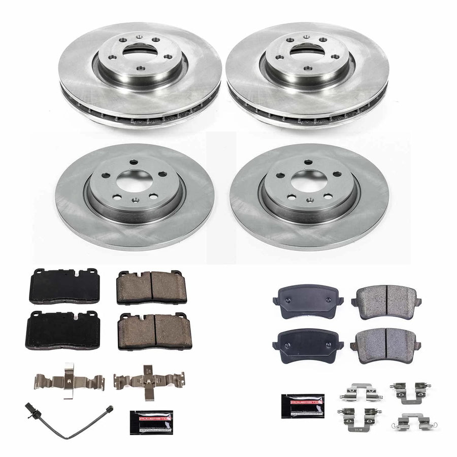 Power Stop KOE7538 Stock Replacement Brake Kit Front & Rear and 1 Front Sensor Wire For Audi Q5 2013-2017 [Model Specific]