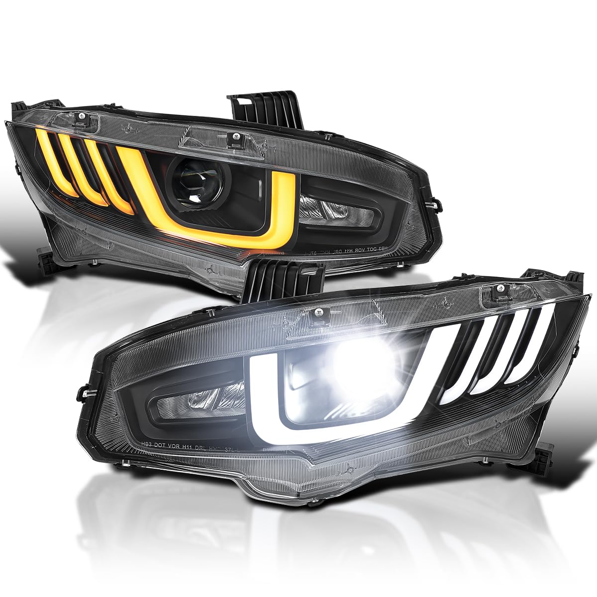Full LED Projector Headlights SPEC-D TUNING w/Switchback Sequential Signals Compatible with 2016-2021 Honda Civic Models with Factory LED Headlights