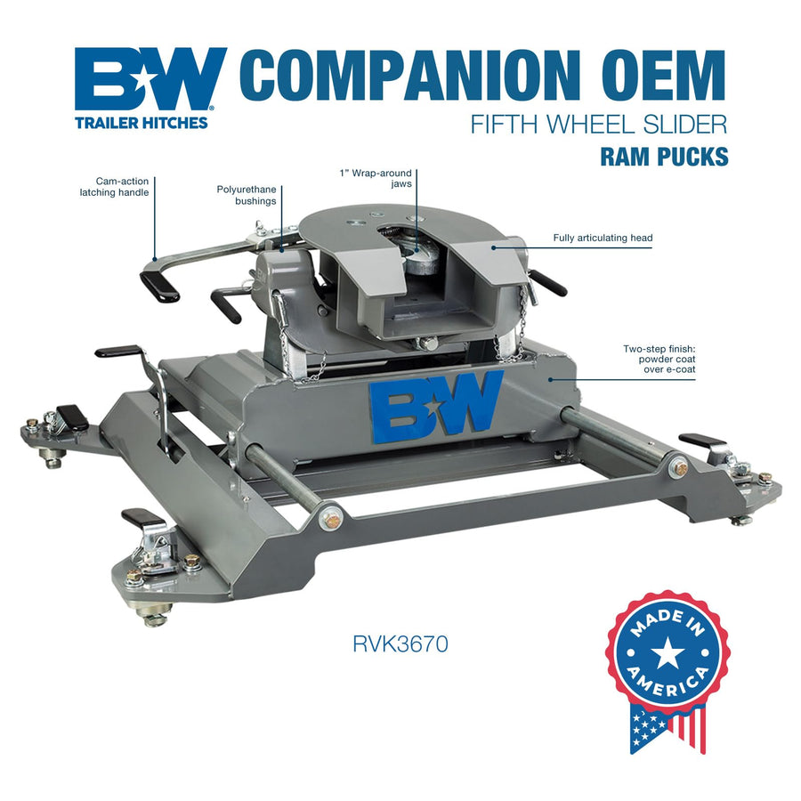 Companion OEM Slider Fifth Wheel Hitch B&W Trailer Hitches - Compatible with Ram OEM Puck System - RVK3670