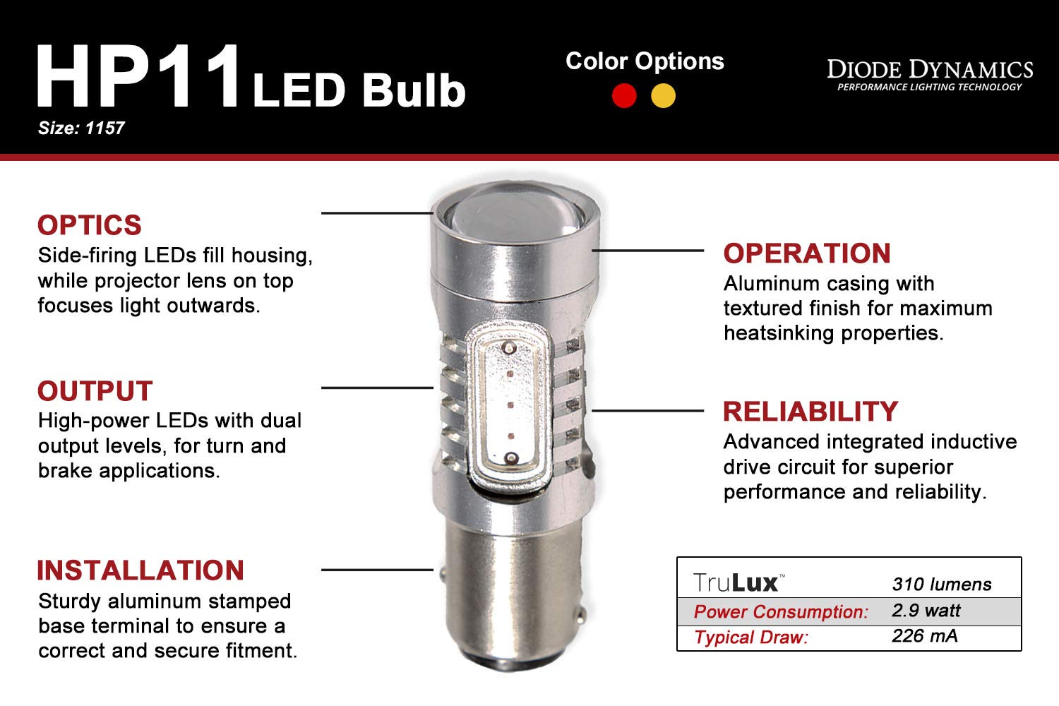 1157 HP11 Diode Dynamics Tail Light LED Bulbs (Pair), Red