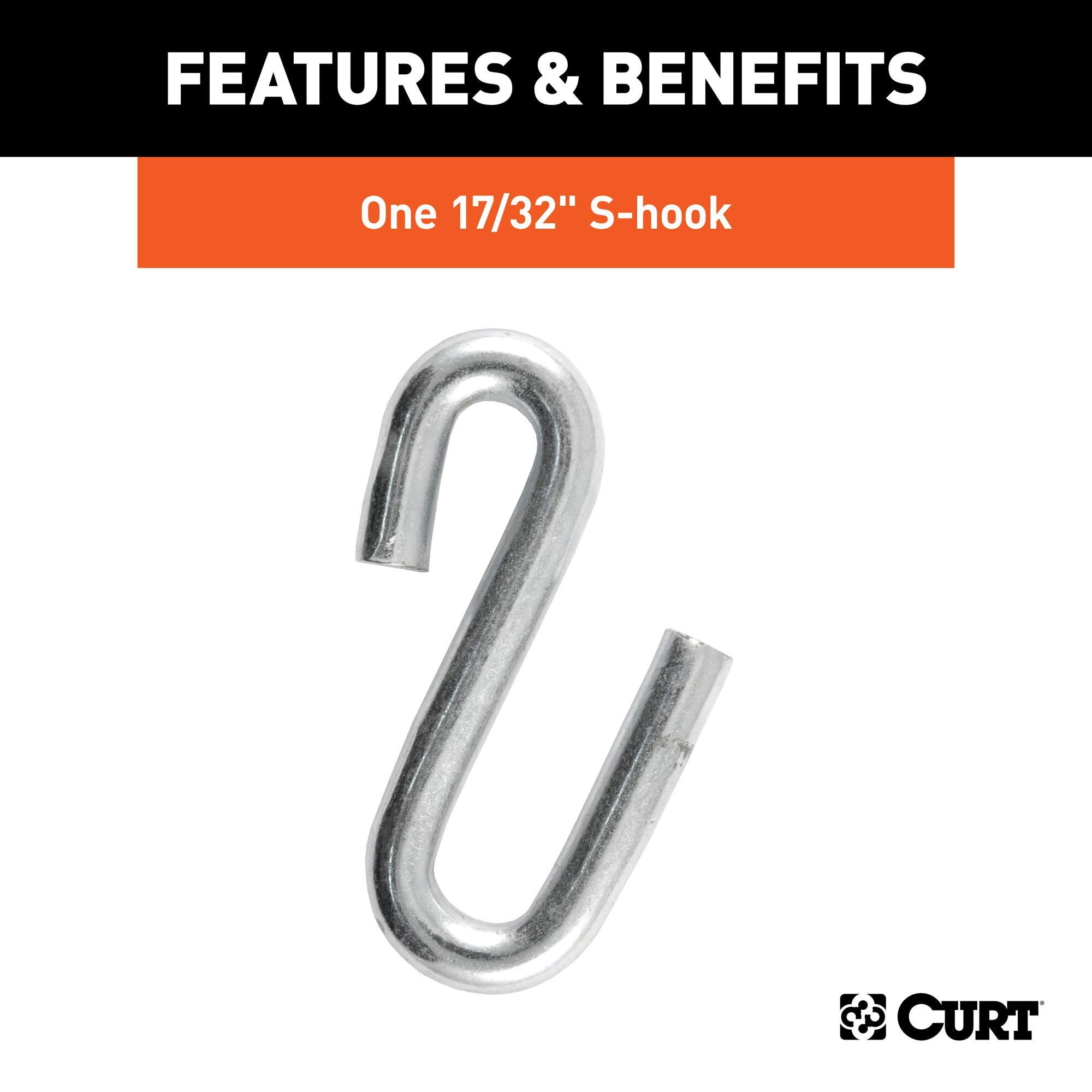 27-Inch CURT Trailer Safety Chain with 17/32-In S-Hook, 7,000 lbs Break Strength