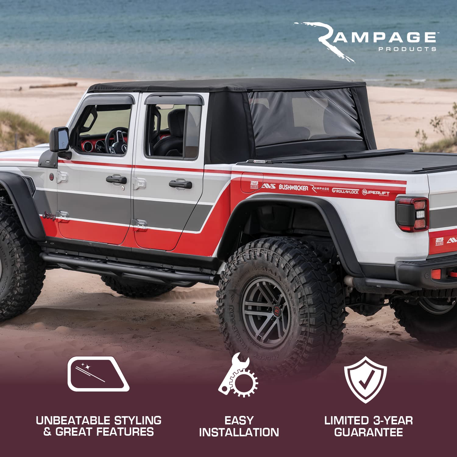 TrailView Fastback Soft Top RAMPAGE PRODUCTS for Jeep Wrangler JL | Black Diamond, Vinyl | 139435 | Fits 2018-2025 Jeep Wrangler JLU Rubicon/Sahara/Sport S/Sport 4-Door