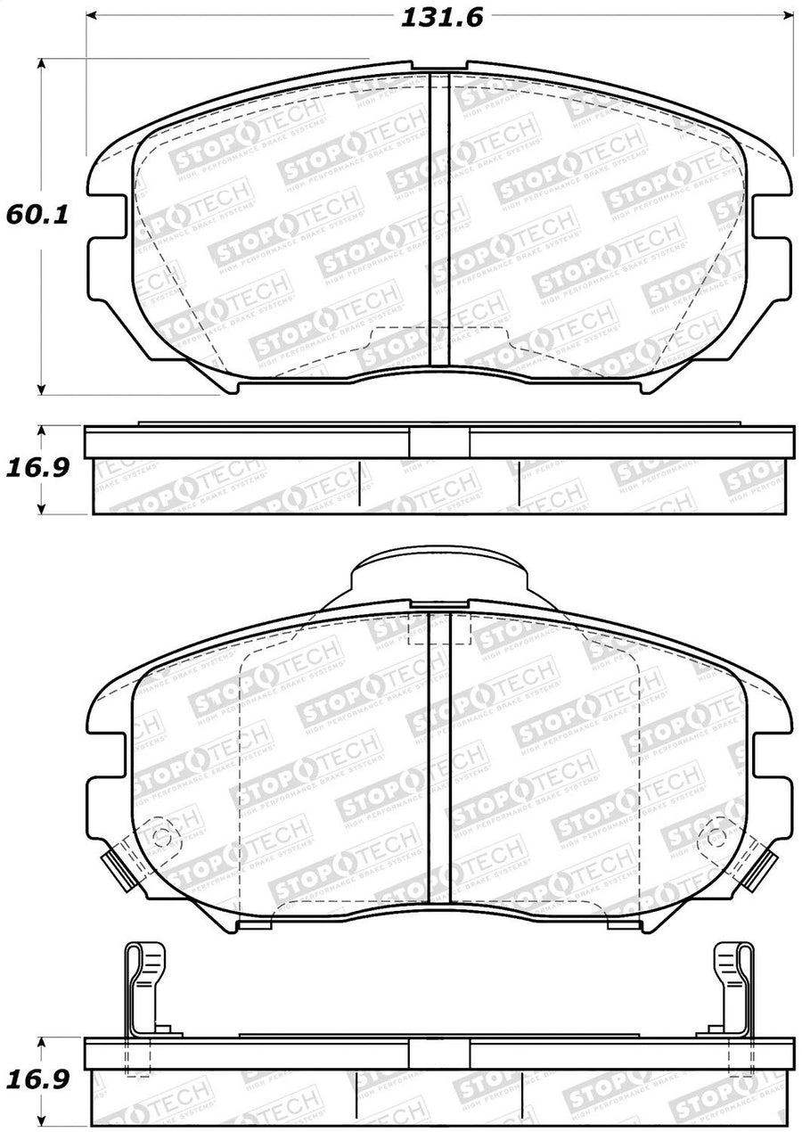 Front StopTech 308.11250 Brake Pads with Shims and Hardware Street
