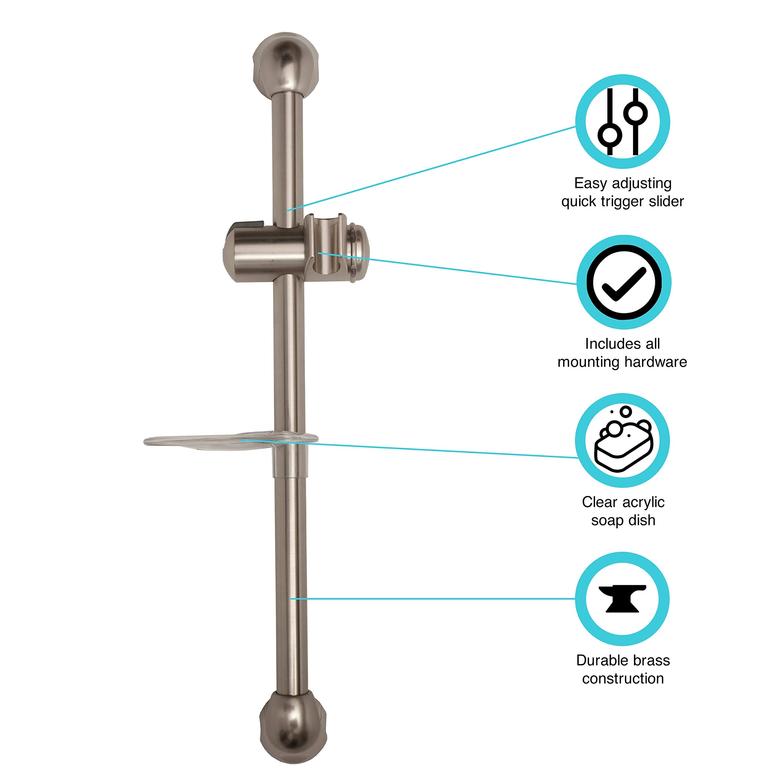 Dura Faucet Shower RV Slide Bar for Motorhomes, Travel Trailers, Campers and 5th Wheels (Brushed Satin Nickel)