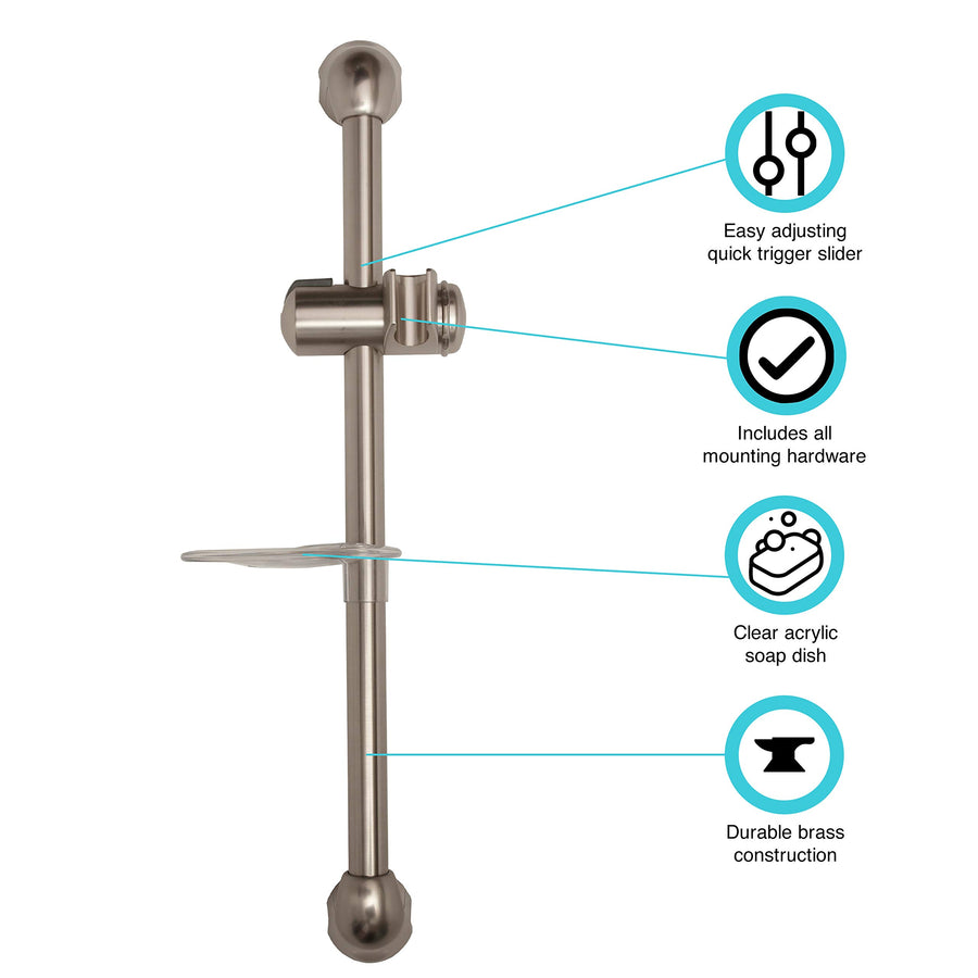 Dura Faucet Shower RV Slide Bar for Motorhomes, Travel Trailers, Campers and 5th Wheels (Brushed Satin Nickel)