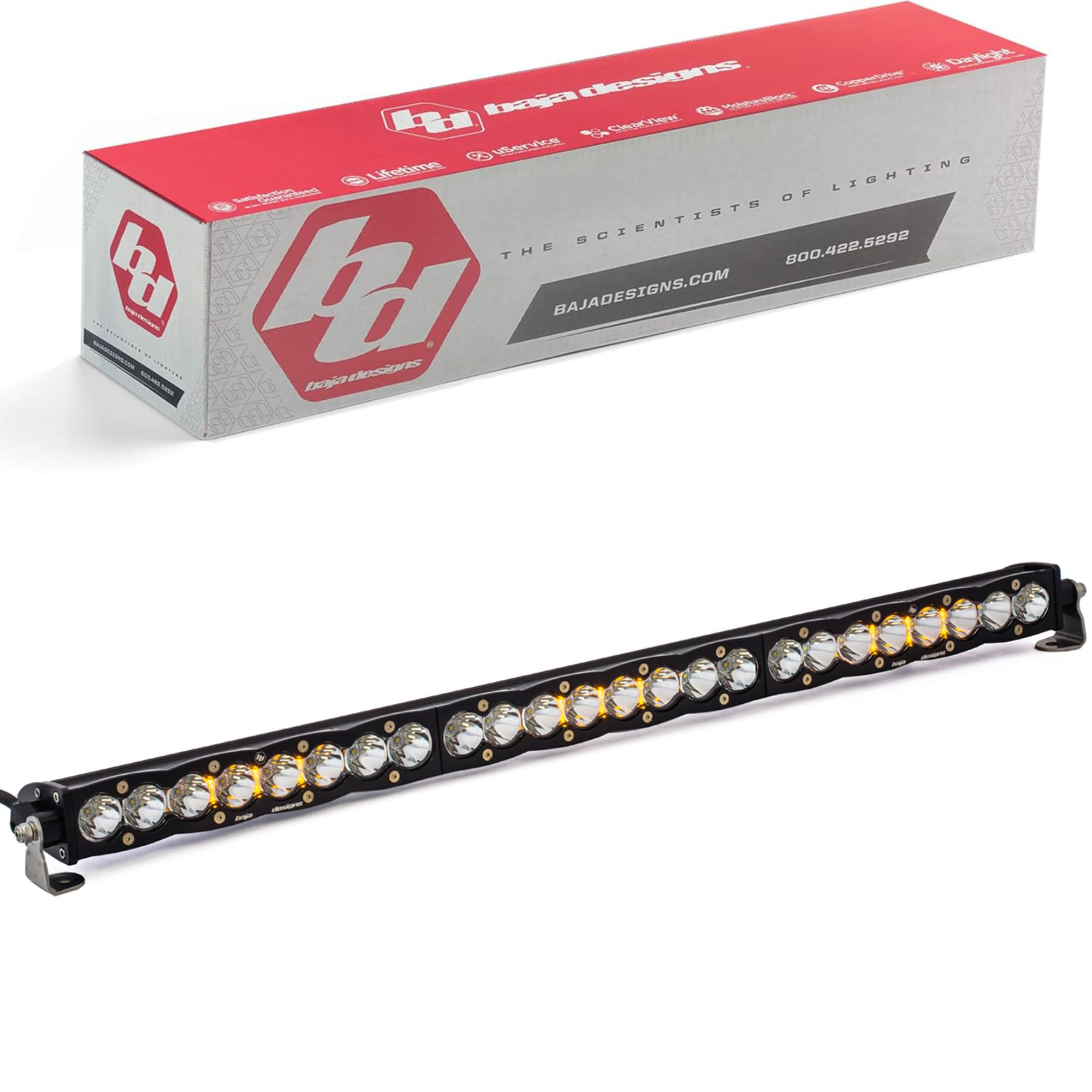 Baja Designs 30" S8 LED Light Bar - Slim Off-Road LED Light Bar for Trucks, Wranglers, 4x4, UTV, ATV - Amber Backlight (Spot Beam; Clear Lens)