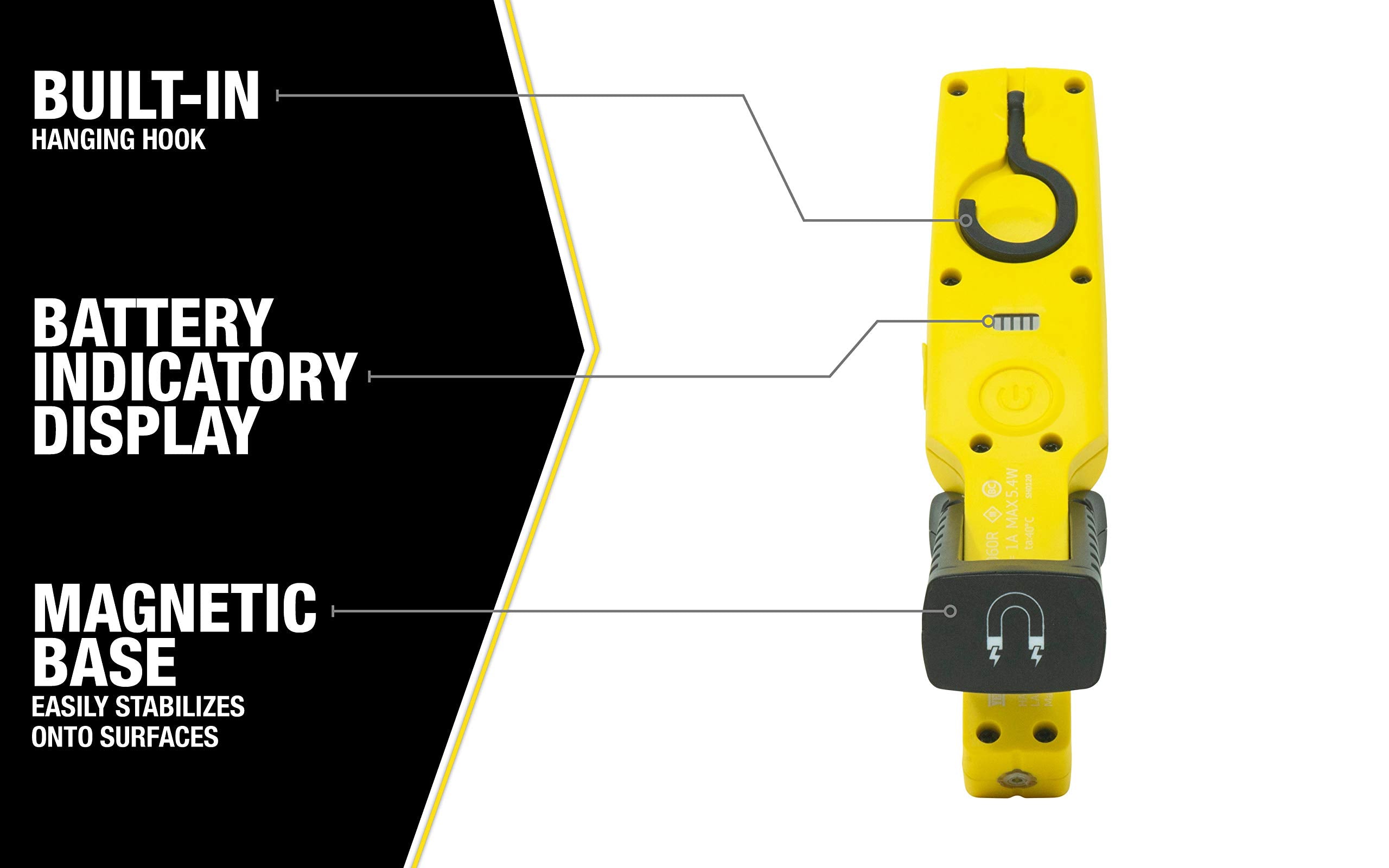 600 Lumen Yellow Jacket LED Rechargeable Handheld Task Light with Magnetic Base and Hang Hook (HHL1060R)
