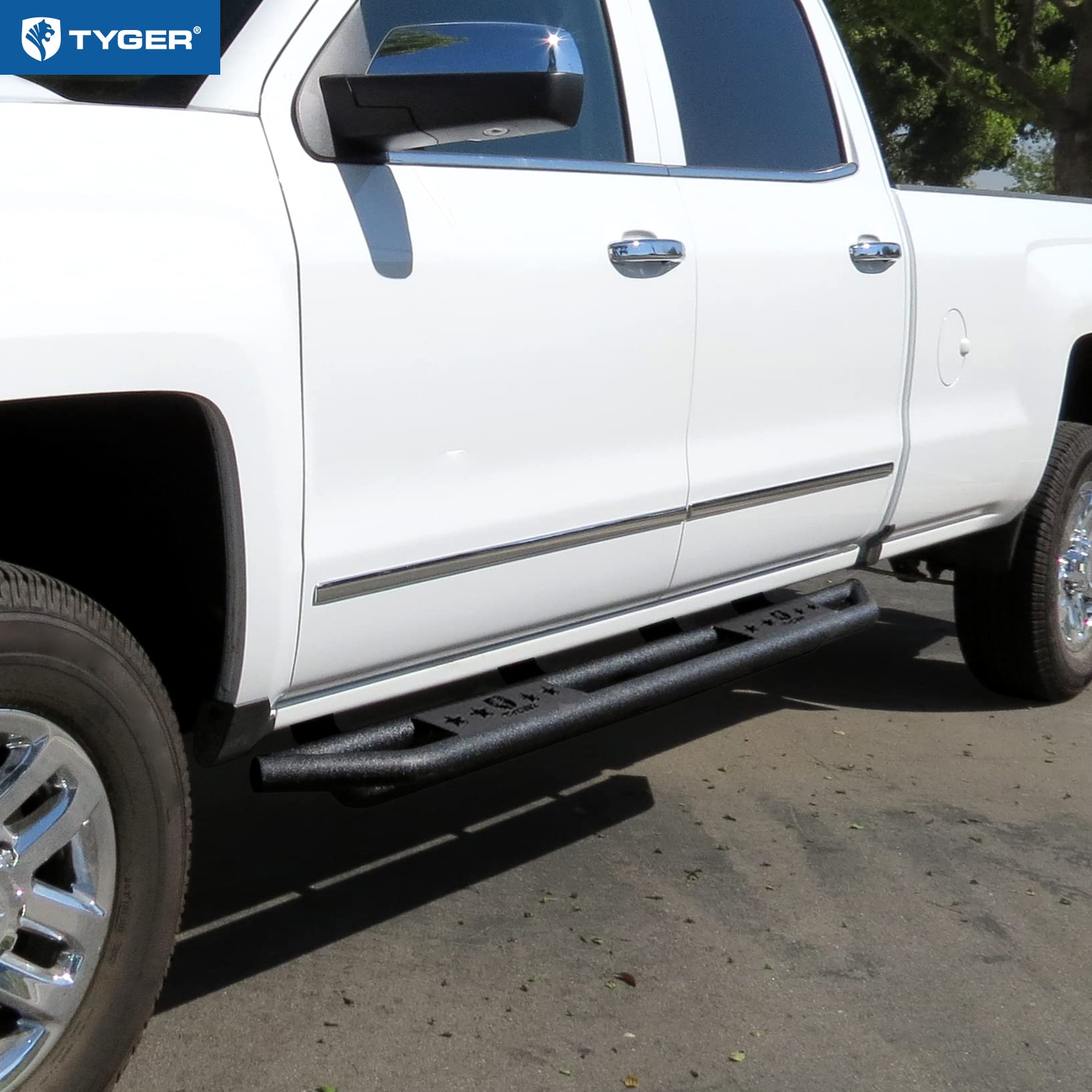 Tyger Auto Star Armor Side Step Rails Compatible with 2007-2018 Chevy Silverado GMC Sierra 1500; 2007-2019 2500 3500HD; 2019 LD / Limited | Crew Cab | TG-AM2C20128 | Nerf Bars Running Boards